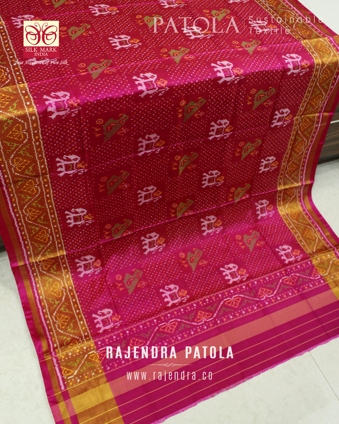 Traditional Hathi Popat Bhat Single Ikat Rajkot Patola Dupatta
