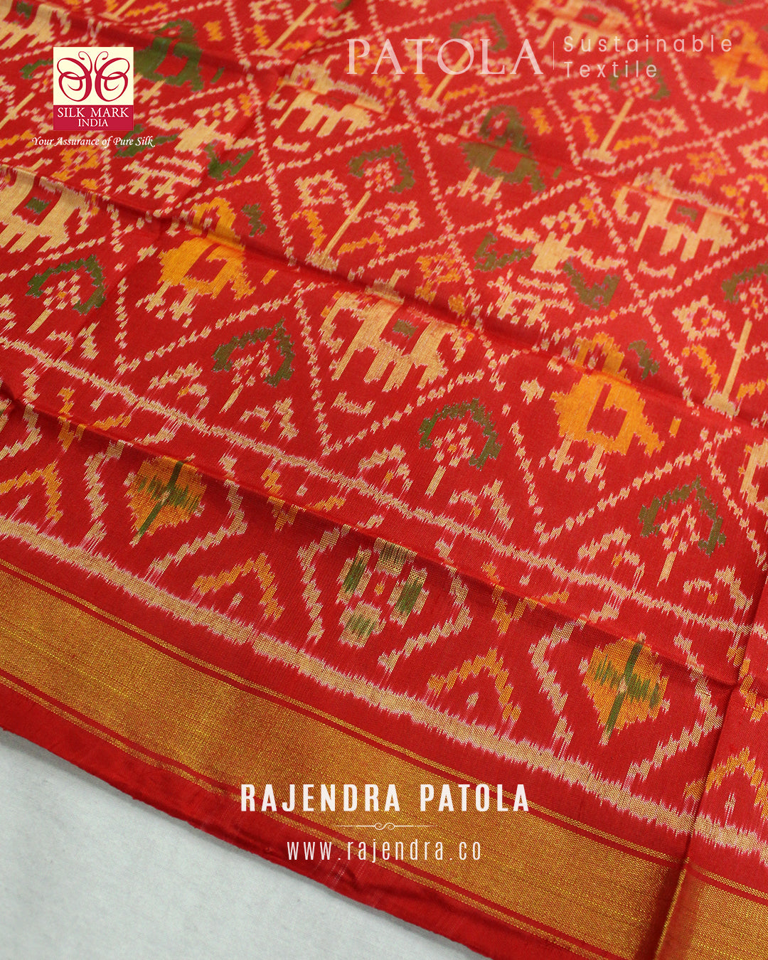 Traditional Hathi Popat Single Ikat Rajkot Patola Dupatta