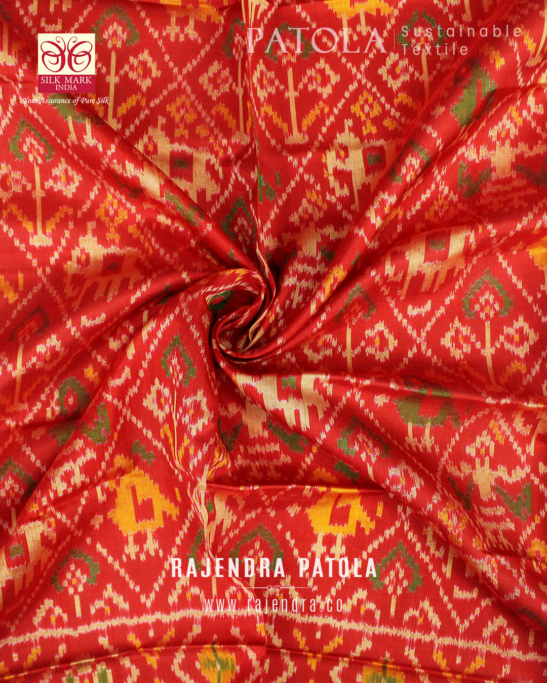 Traditional Hathi Popat Single Ikat Rajkot Patola Dupatta