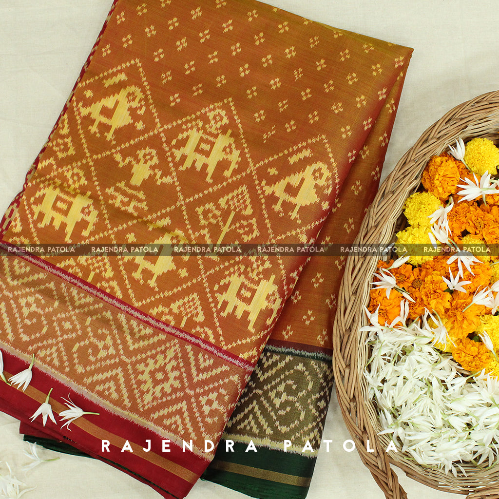 Handwoven Hathi Popat Skirt Border Ganga Jamna Rajkot Patola Saree