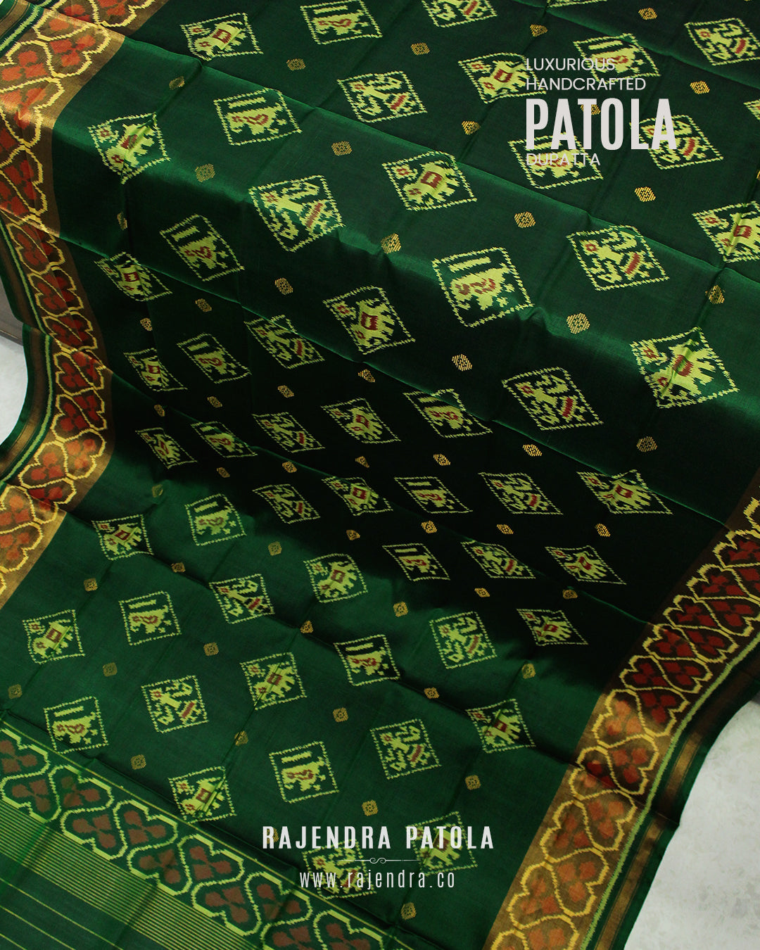 Traditional Hathi Popat Zari Butta Single Ikat Rajkot Patola Dupatta