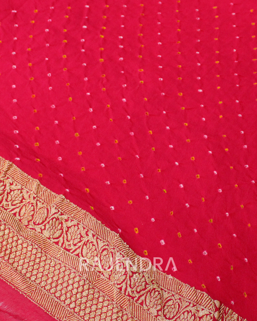 Traditional Rani Pink and Sheen Green Banarasi Bandhani Saree