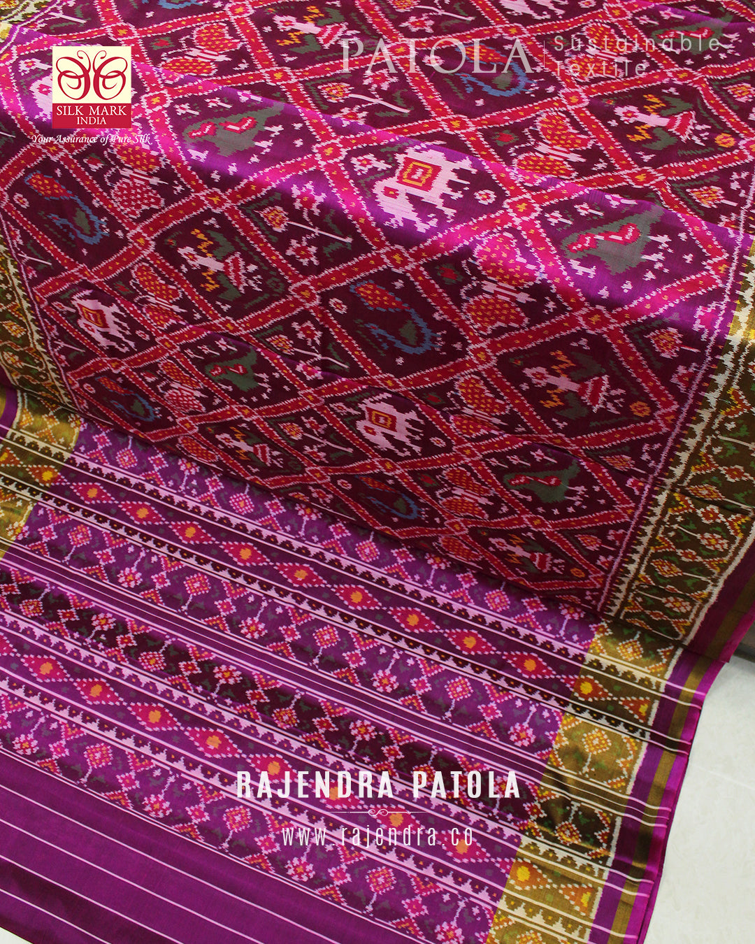 Exclusive Nari Kunjar Bhat Single Ikat Rajkot Patola Saree