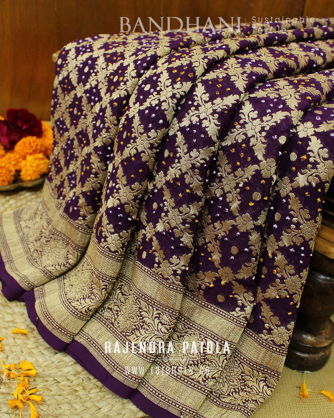 Traditional Magenta Pure Georgette Banarasi Bandhani Saree