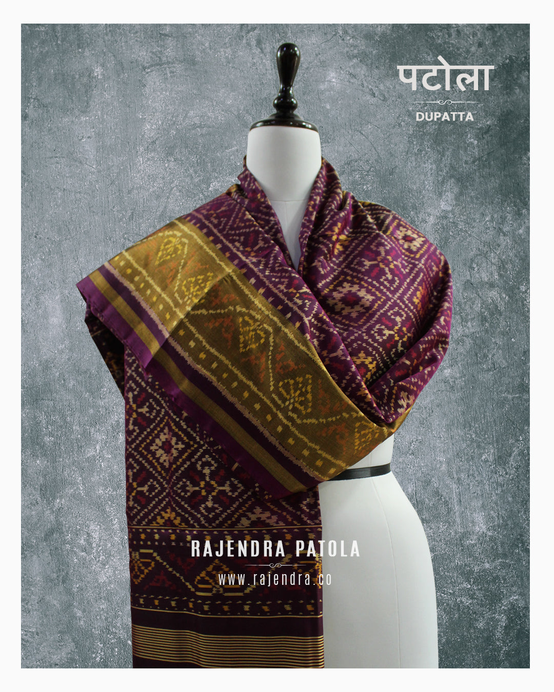 Traditional Panchanda Bhat Magenta Rajkot Patola Dupatta