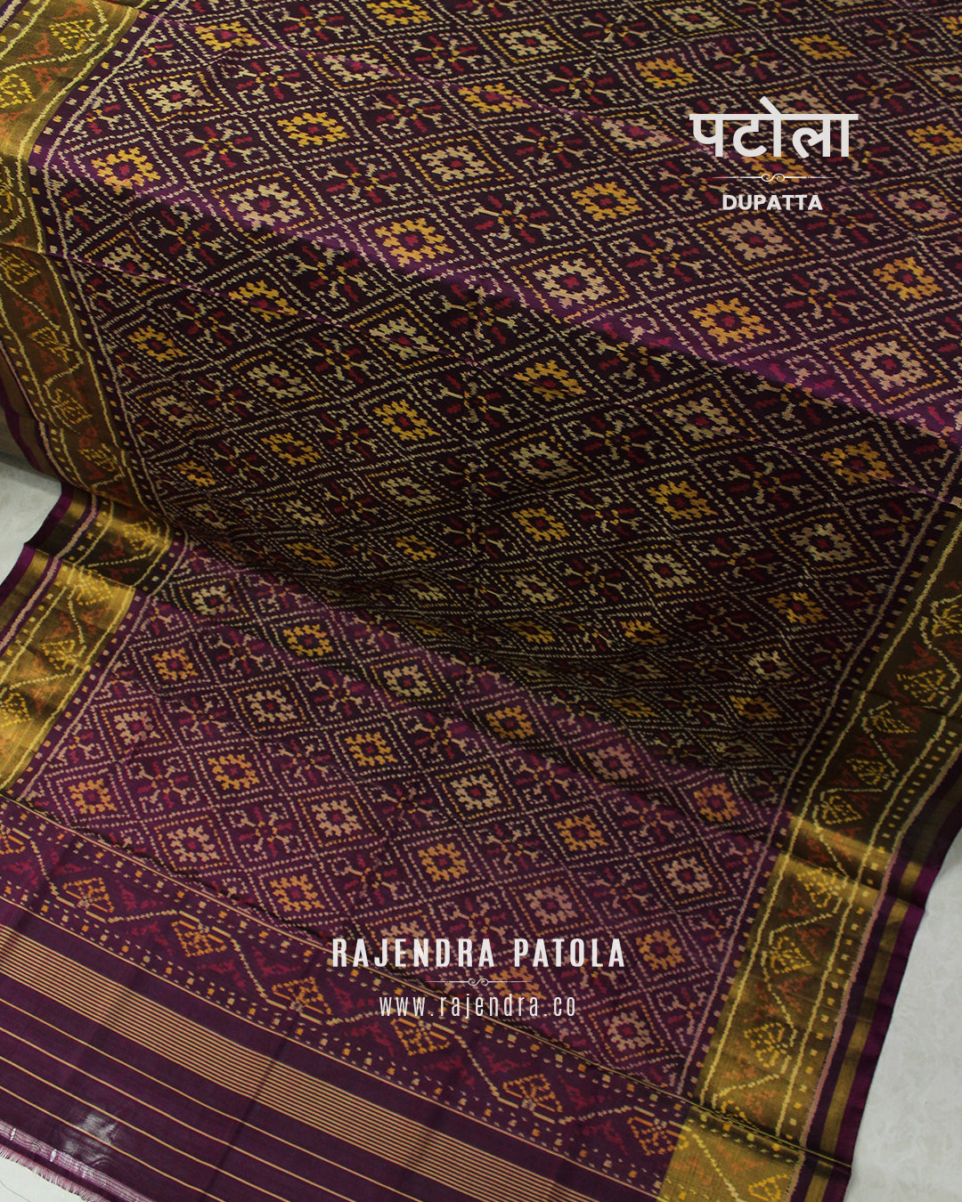 Traditional Panchanda Bhat Magenta Rajkot Patola Dupatta