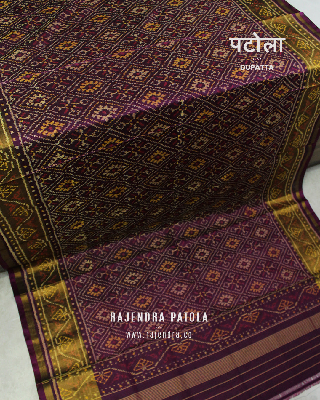 Traditional Panchanda Bhat Magenta Rajkot Patola Dupatta