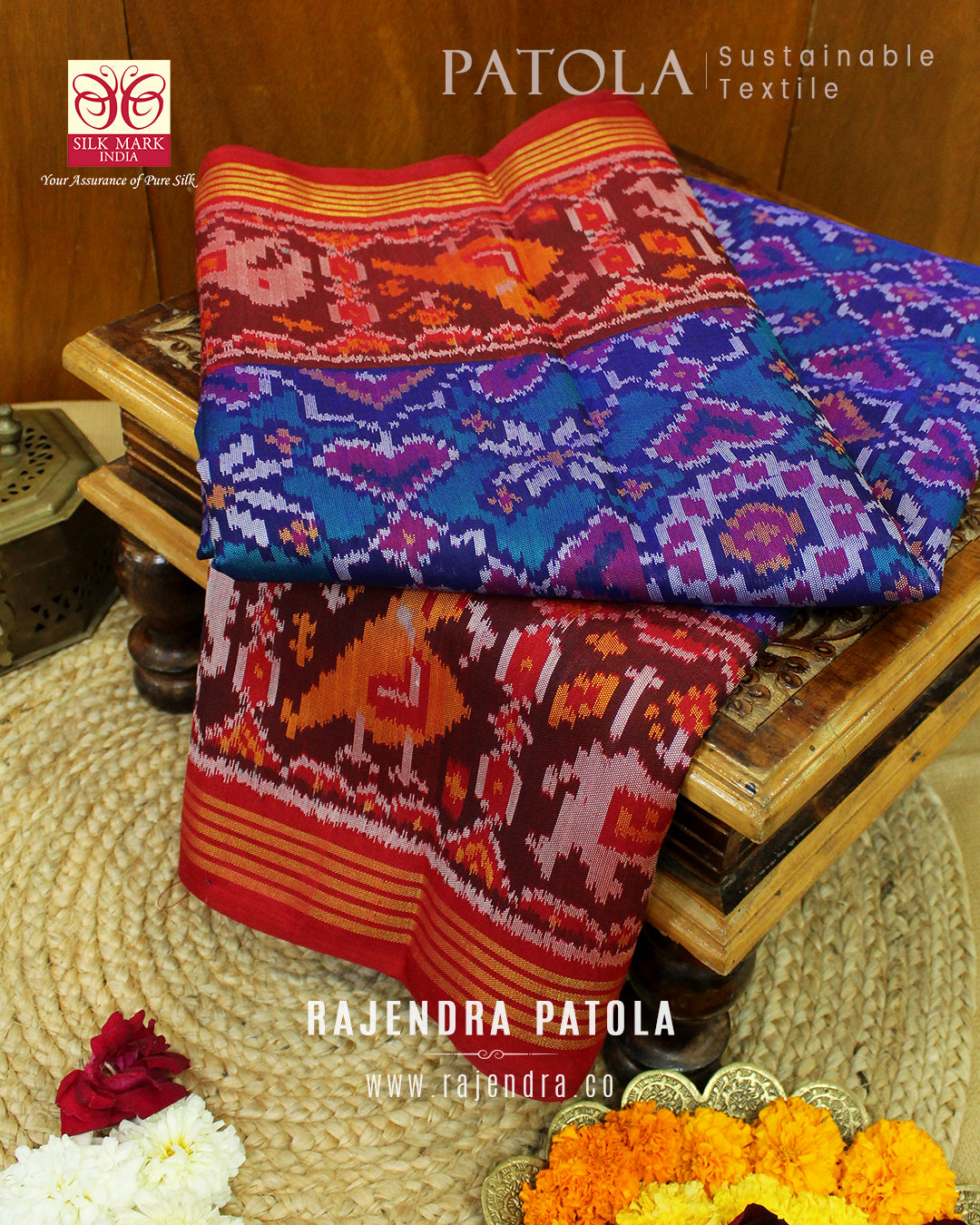 Intricate Handwoven Manekchowk Bhat Single Ikat Rajkot Patola Saree