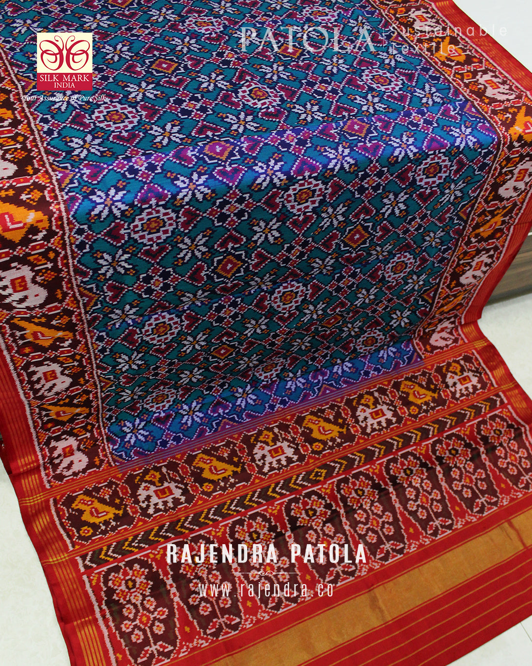 Intricate Handwoven Manekchowk Bhat Single Ikat Rajkot Patola Saree