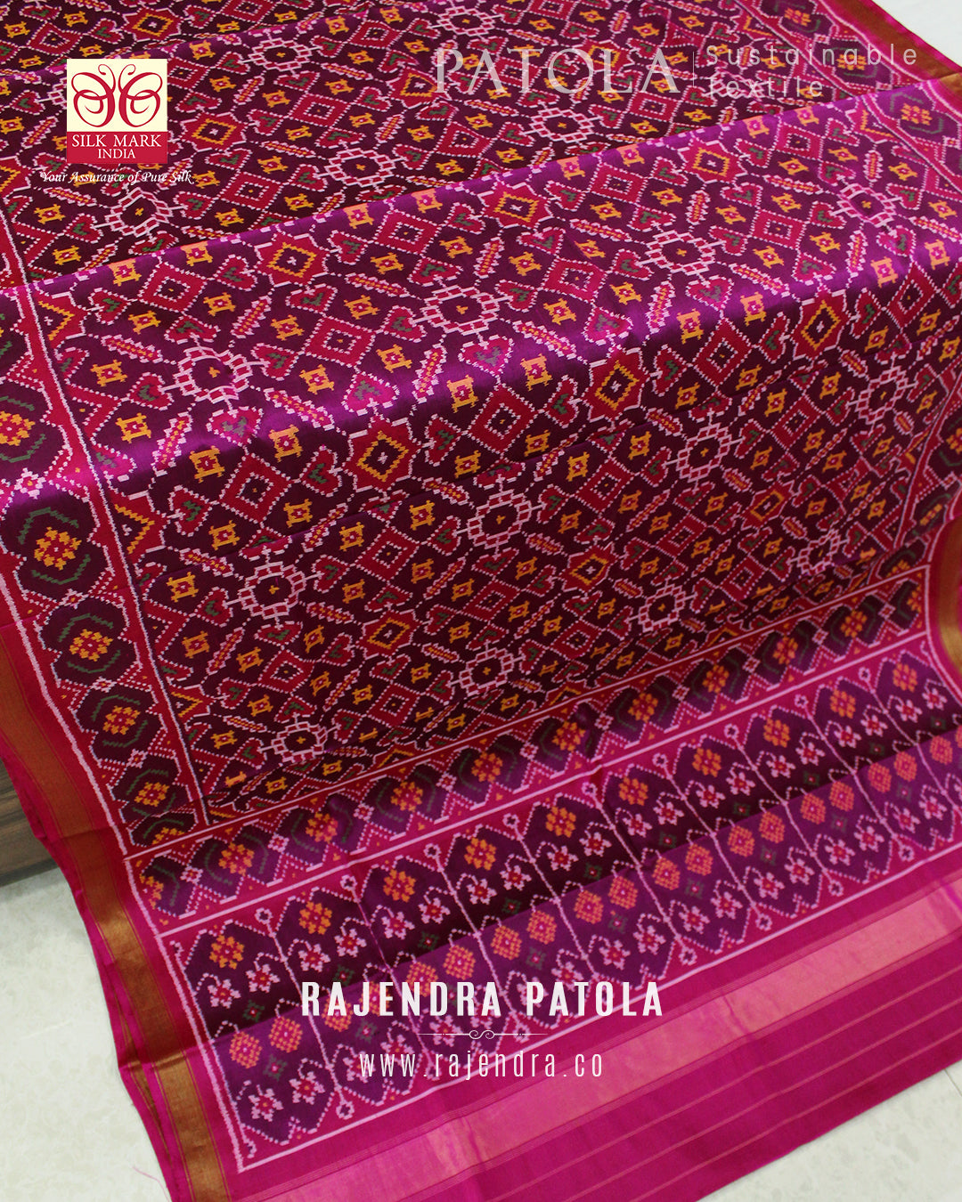 Intricate Handwoven Manekchowk Bhat Single Ikat Rajkot Patola Saree