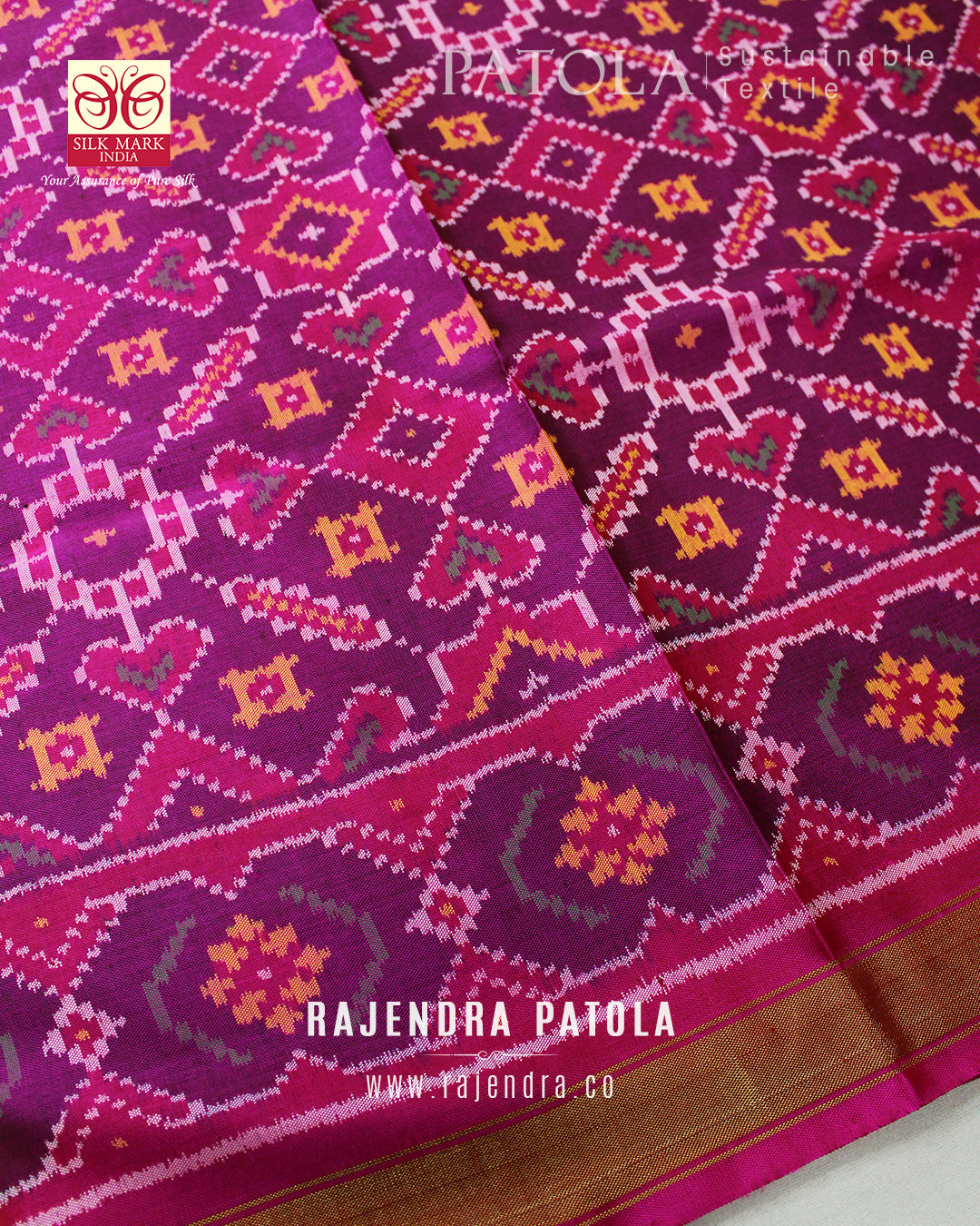 Intricate Handwoven Manekchowk Bhat Single Ikat Rajkot Patola Saree