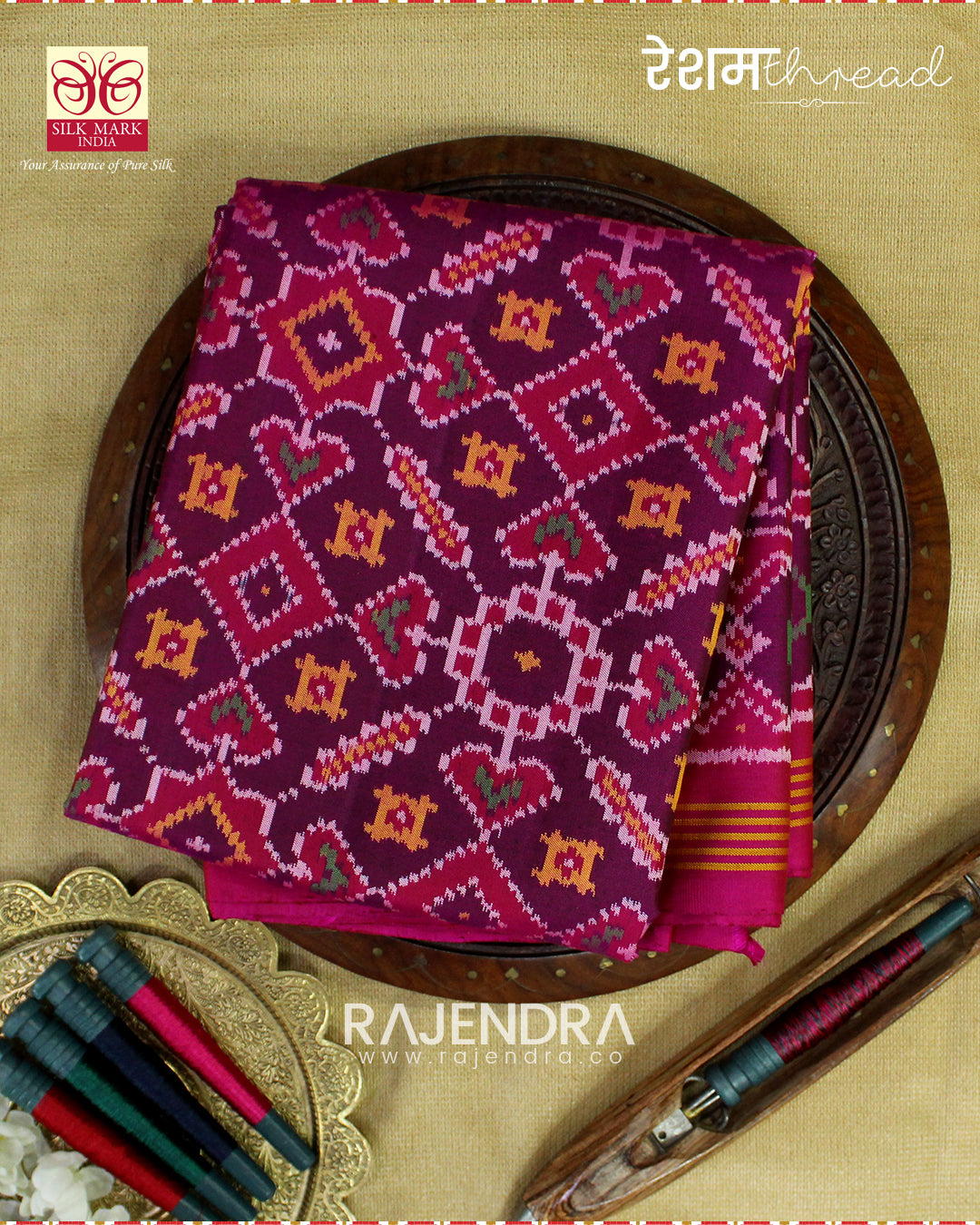 Traditional Manekchowk Design Rani Magenta Semi Double Weave Rajkot Patola Saree
