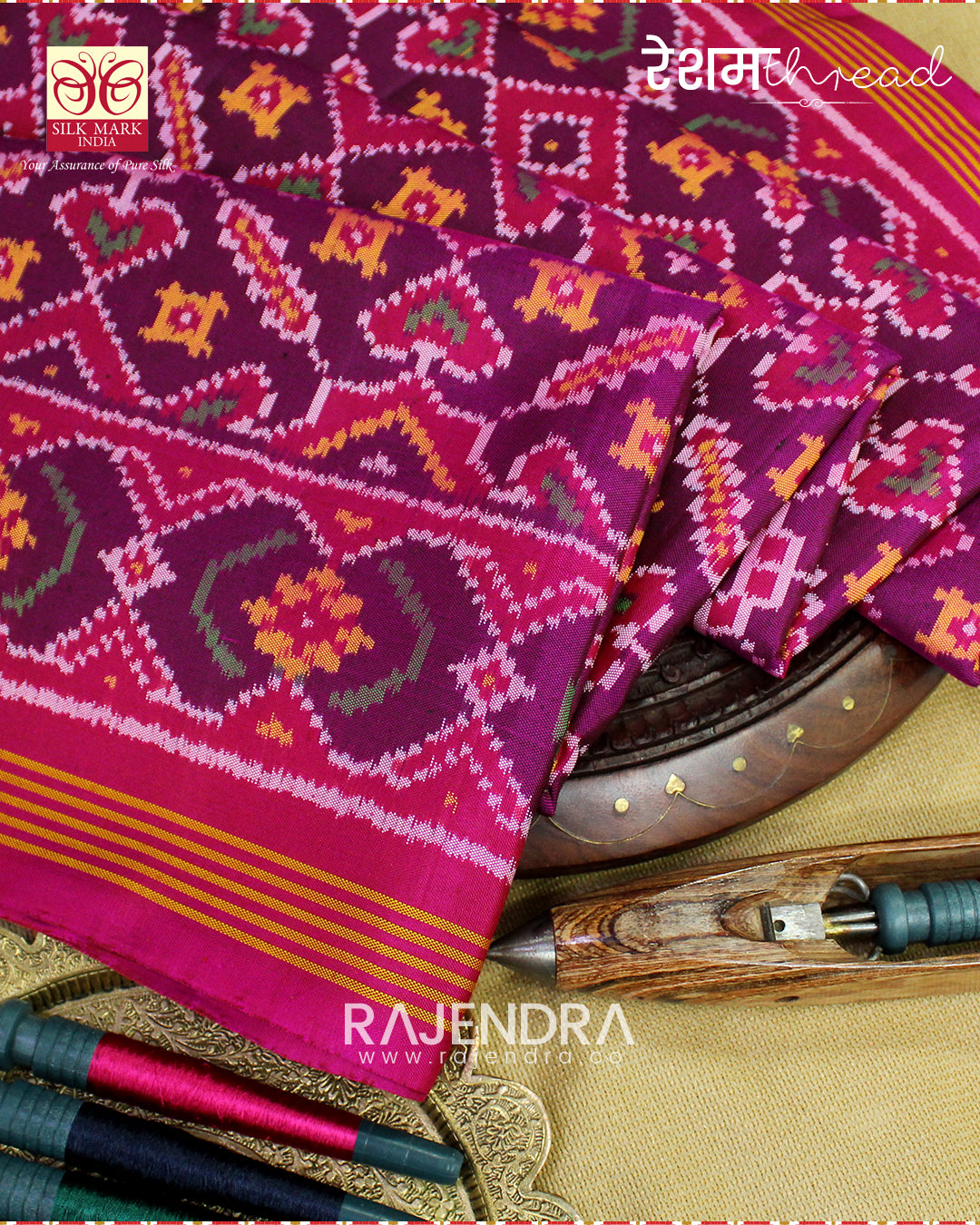 Traditional Manekchowk Design Rani Magenta Semi Double Weave Rajkot Patola Saree
