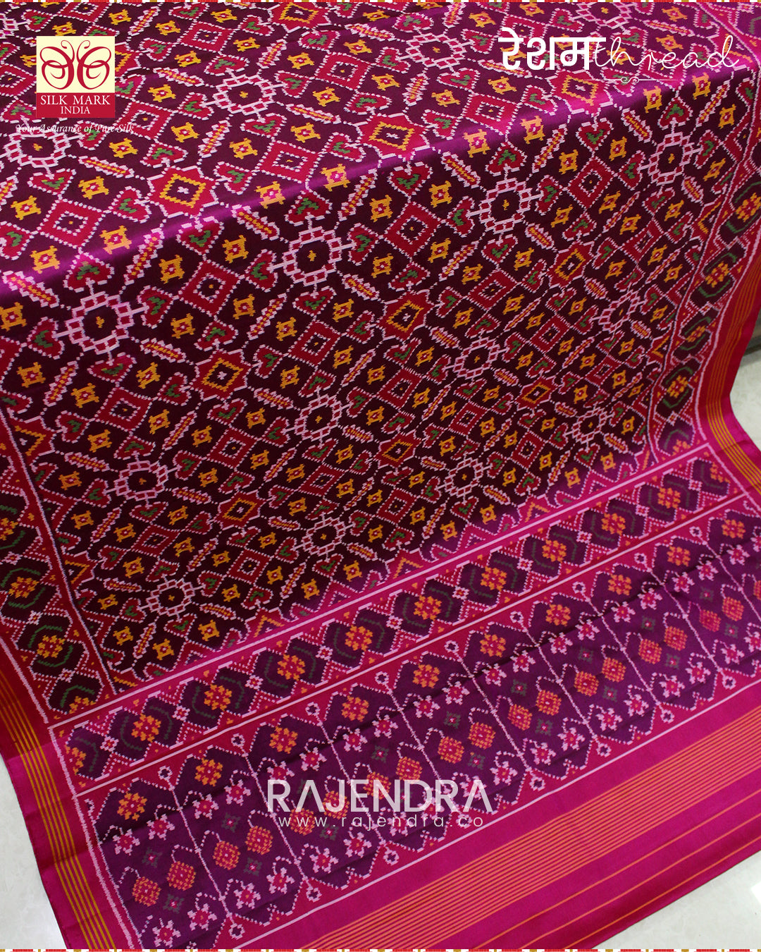 Traditional Manekchowk Design Rani Magenta Semi Double Weave Rajkot Patola Saree