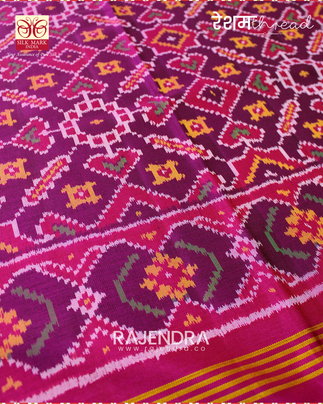 Traditional Manekchowk Design Rani Magenta Semi Double Weave Rajkot Patola Saree