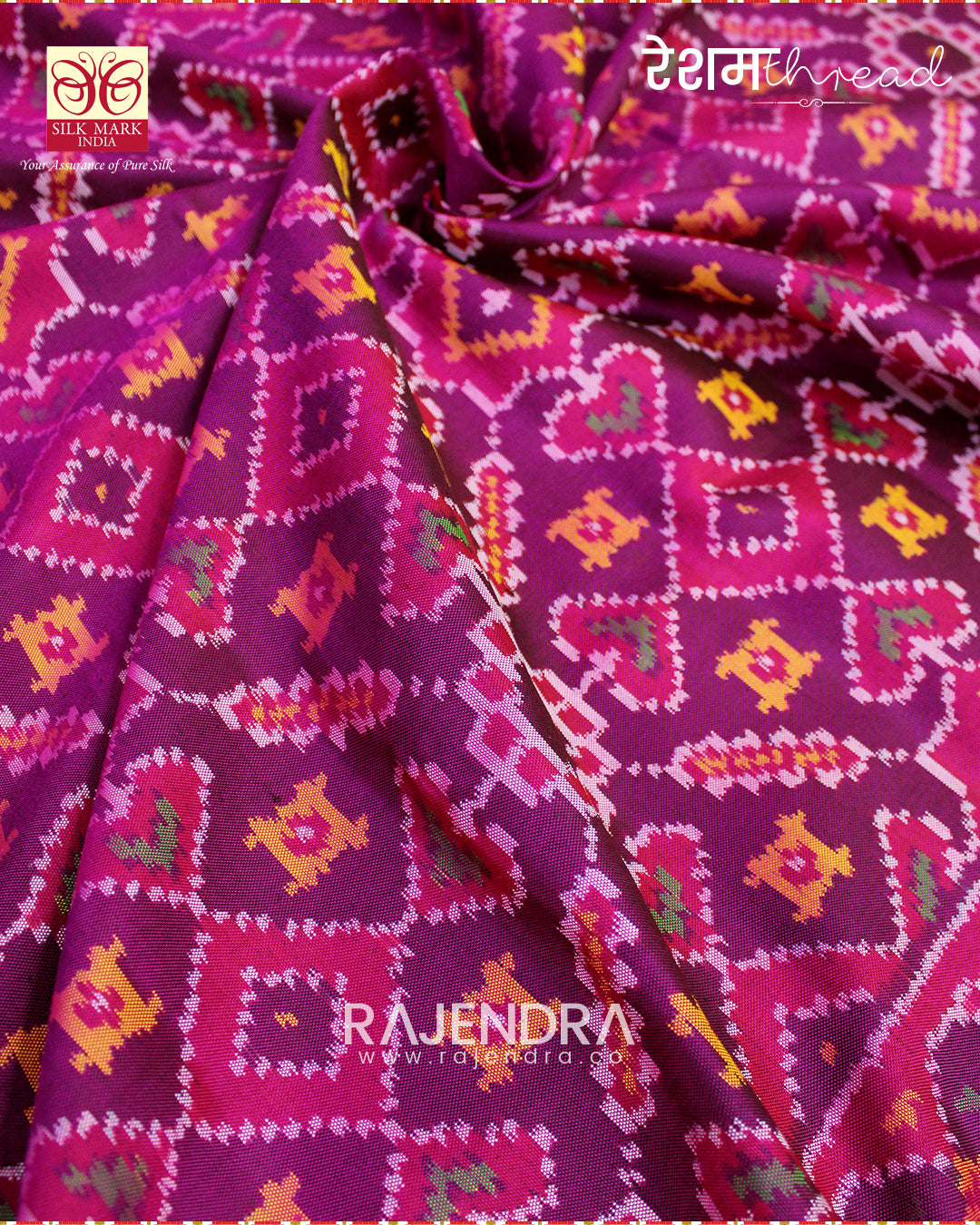 Traditional Manekchowk Design Rani Magenta Semi Double Weave Rajkot Patola Saree