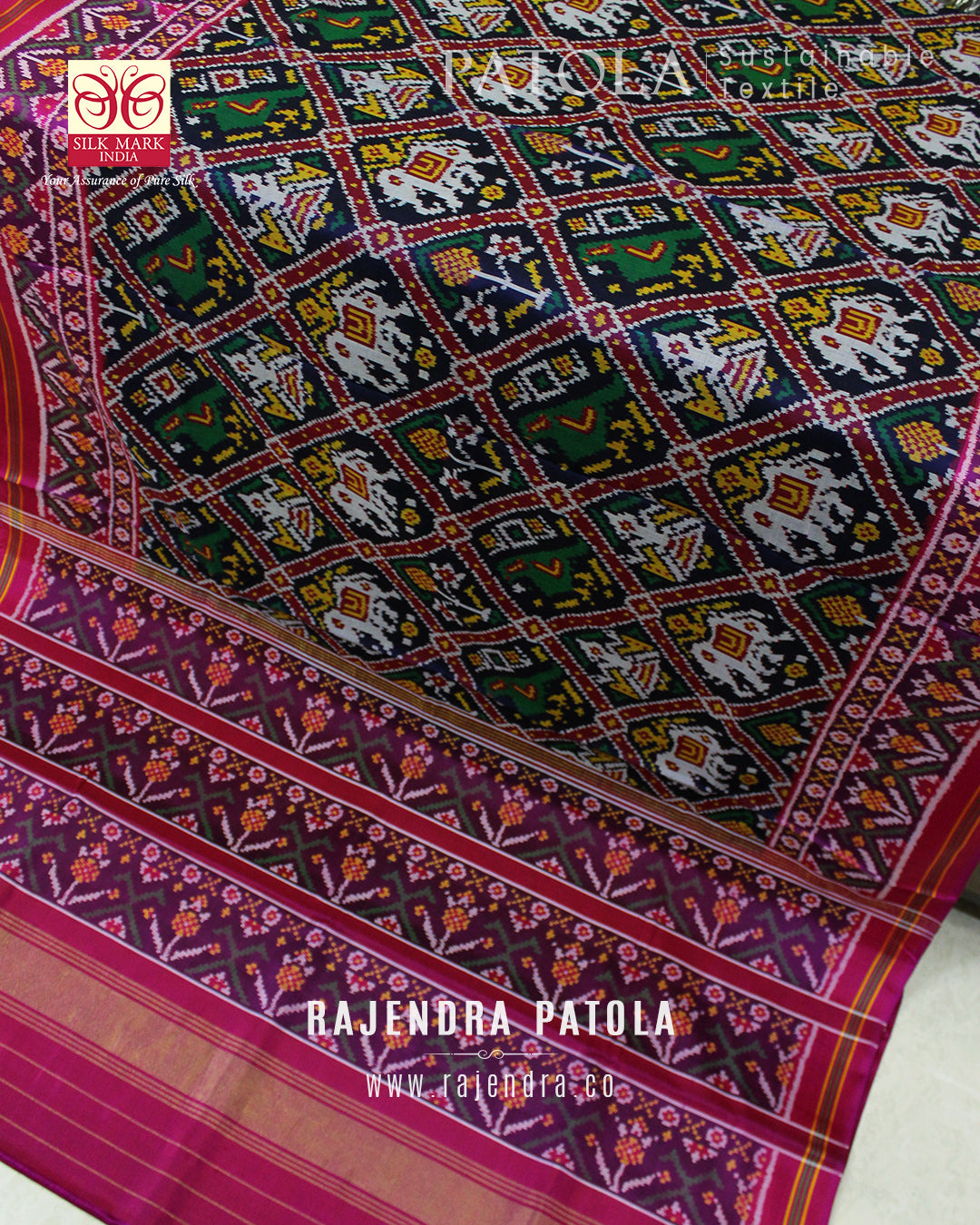 Intricate Handwoven Nari Kunjar Single Ikat Rajkot Patola Saree