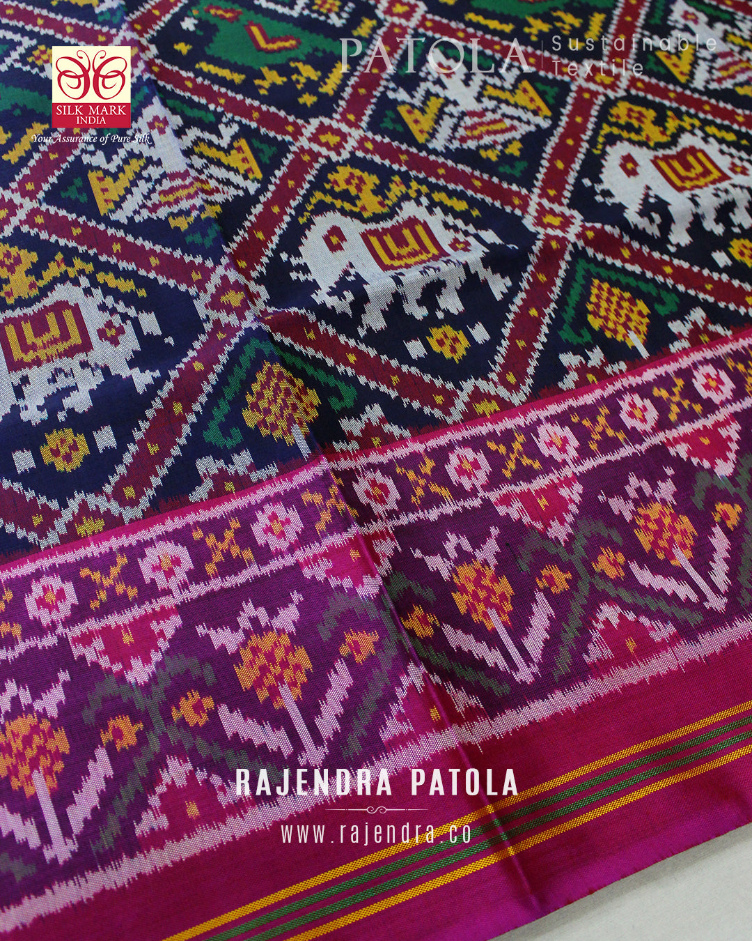 Intricate Handwoven Nari Kunjar Single Ikat Rajkot Patola Saree