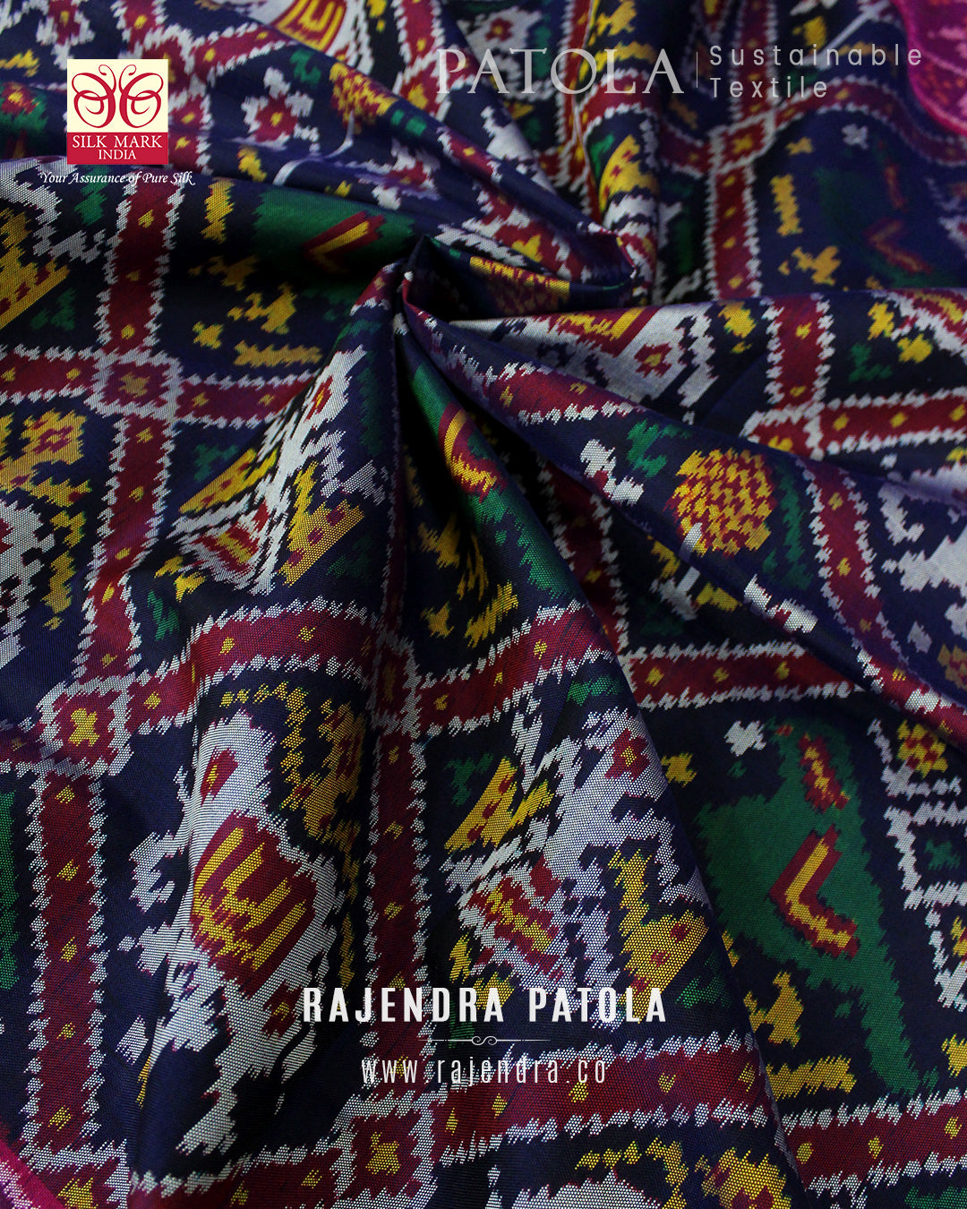Intricate Handwoven Nari Kunjar Single Ikat Rajkot Patola Saree
