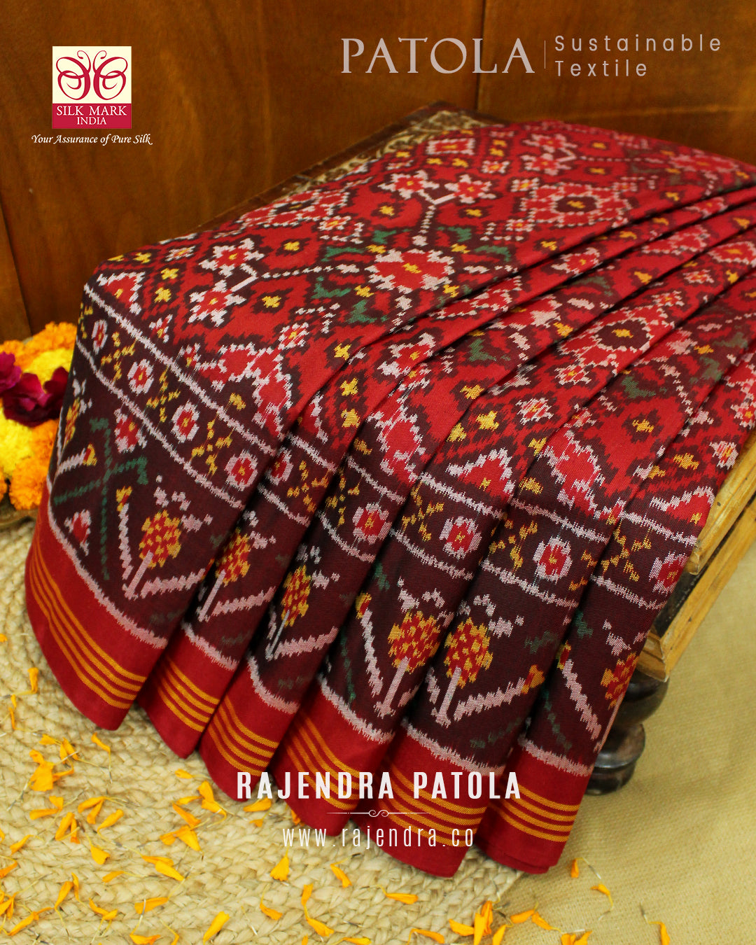 Traditional Navratna Bhat Semi Double Weave Rajkot Patola Saree