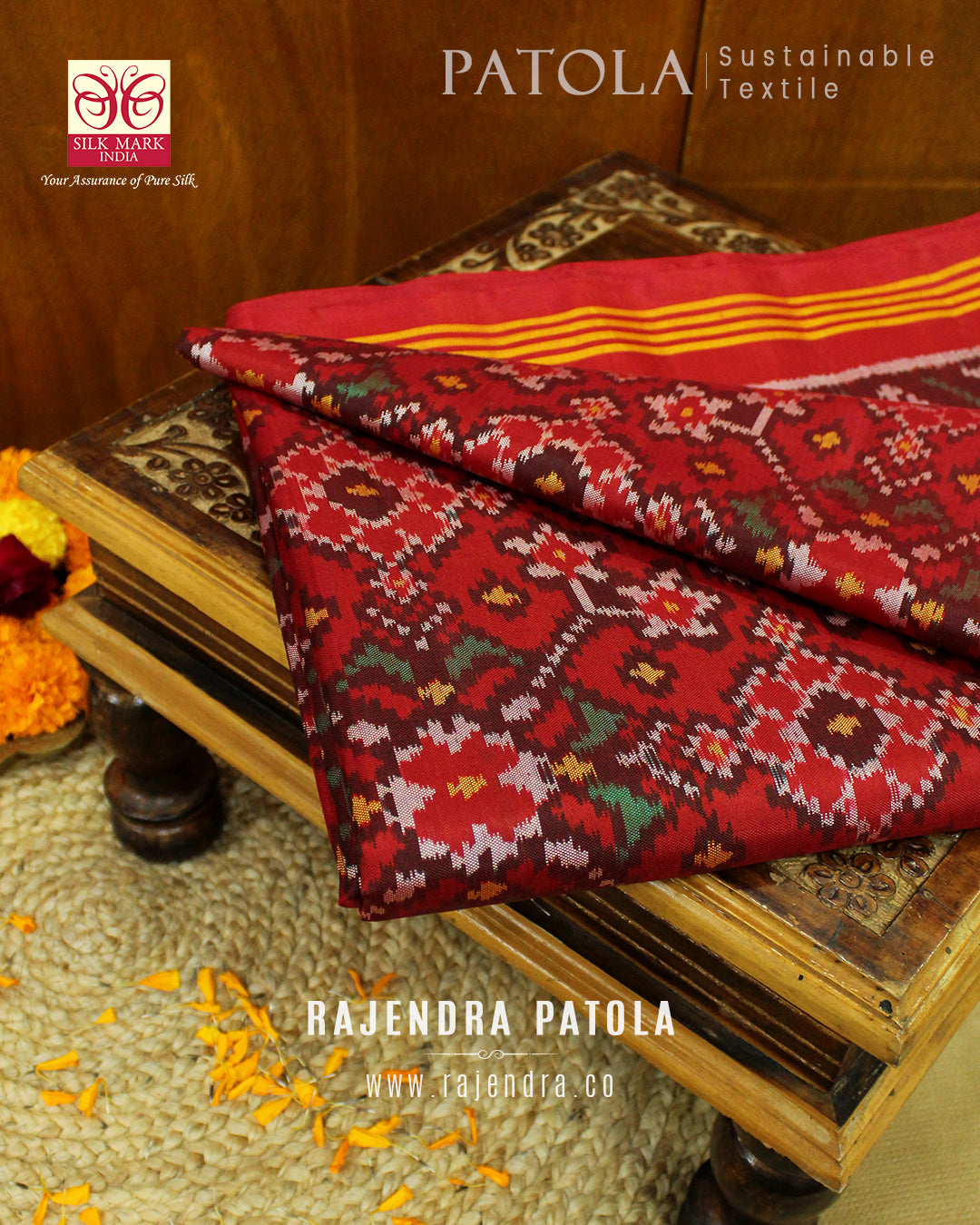 Traditional Navratna Bhat Semi Double Weave Rajkot Patola Saree