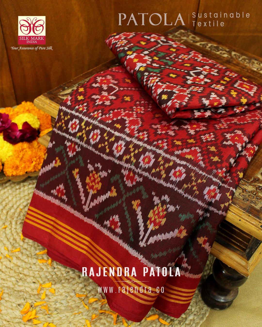 Traditional Navratna Bhat Semi Double Weave Rajkot Patola Saree