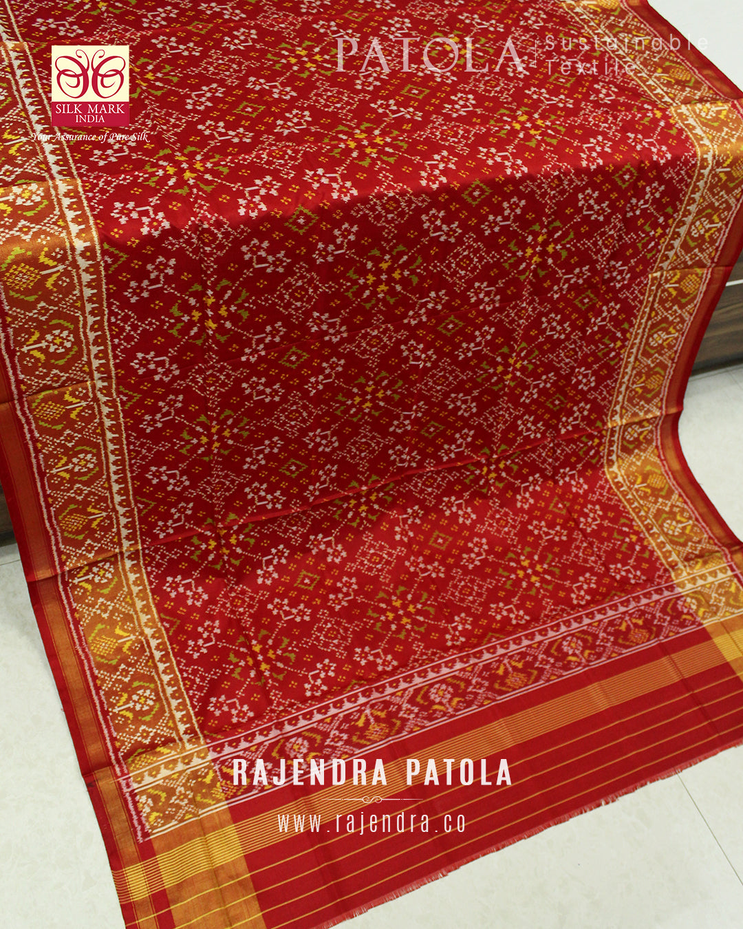 Traditional Navratna Bhat Single Ikat Rajkot Patola Dupatta