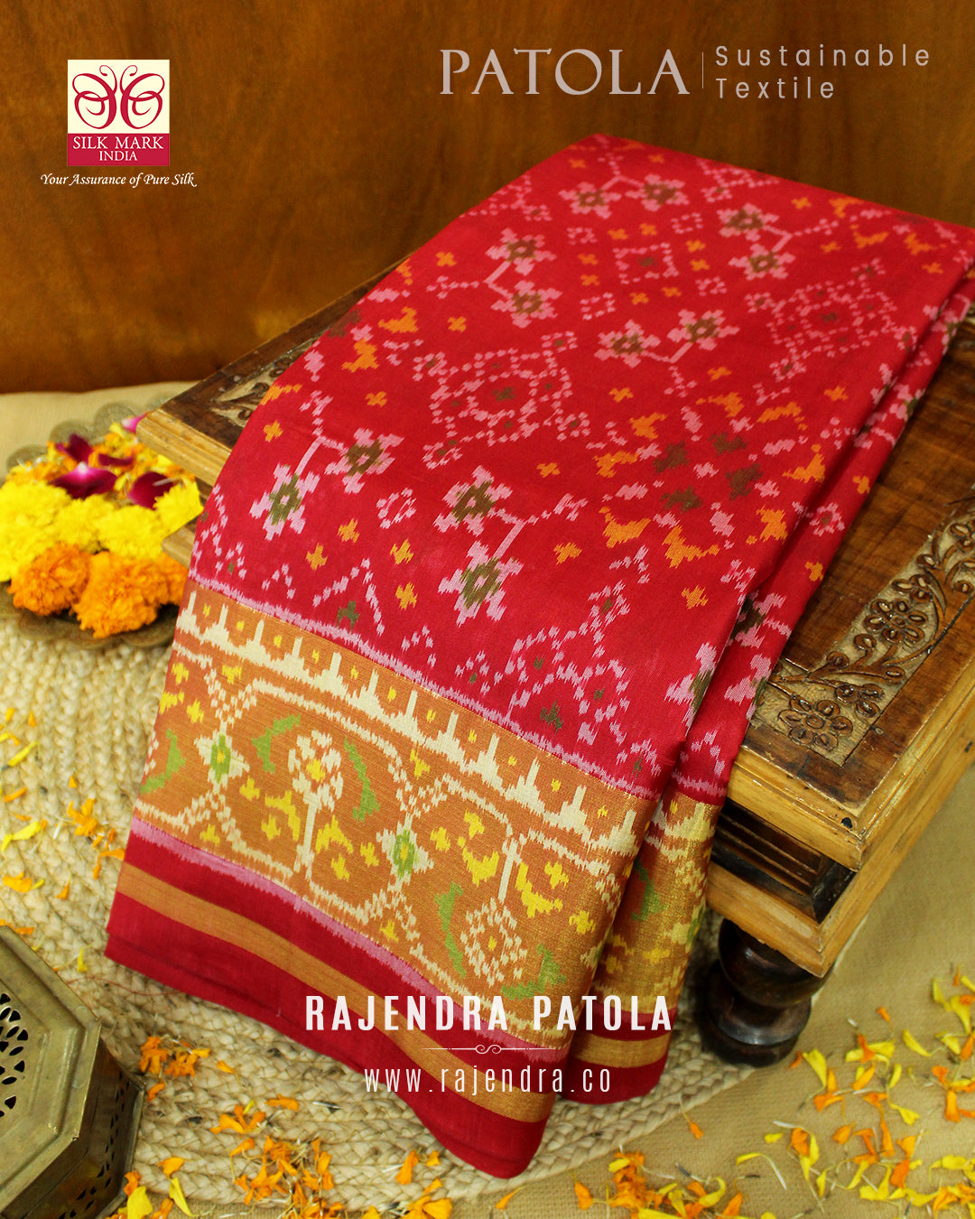 Traditional Navratna Bhat Single Ikat Rajkot Patola Saree