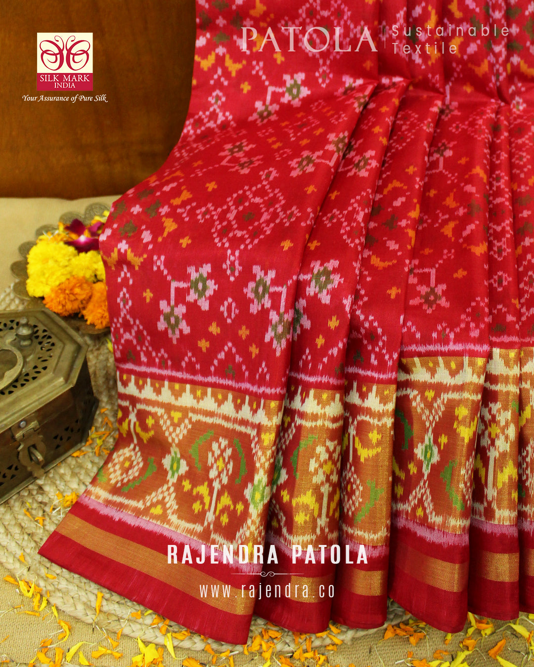 Traditional Navratna Bhat Single Ikat Rajkot Patola Saree