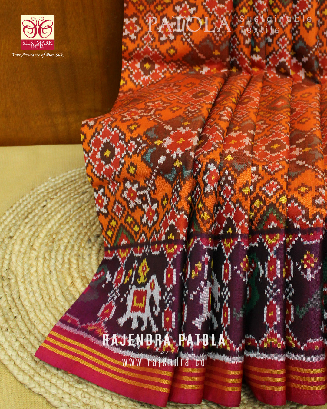 Traditional Navratna Semi Double Weave Rajkot Patola Saree