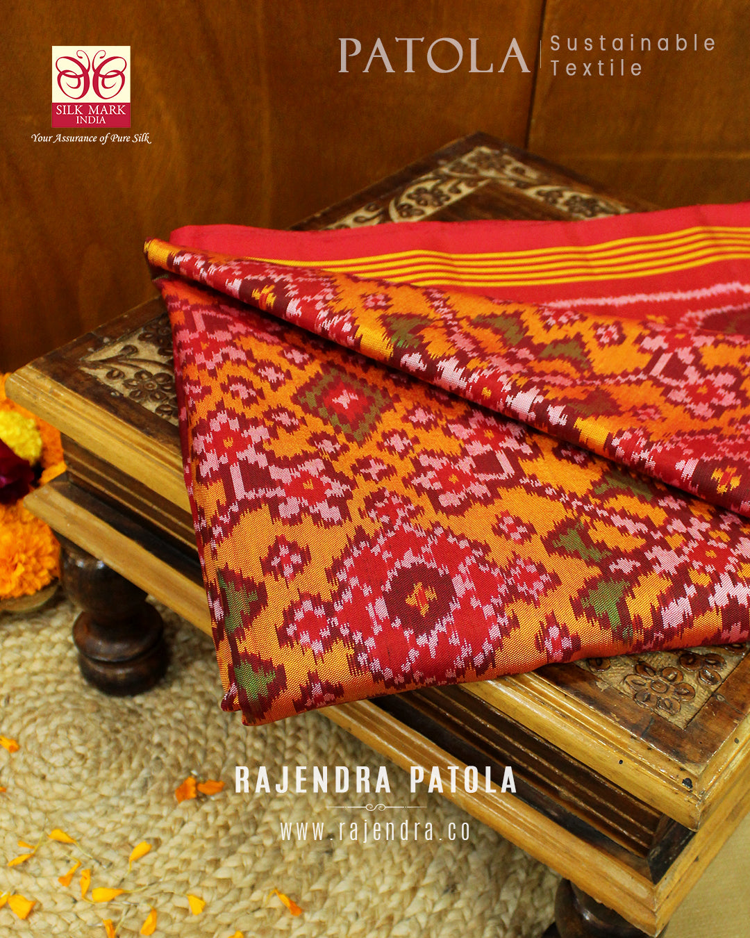 Traditional Navratna Bhat Semi Double Weave Rajkot Patola Saree