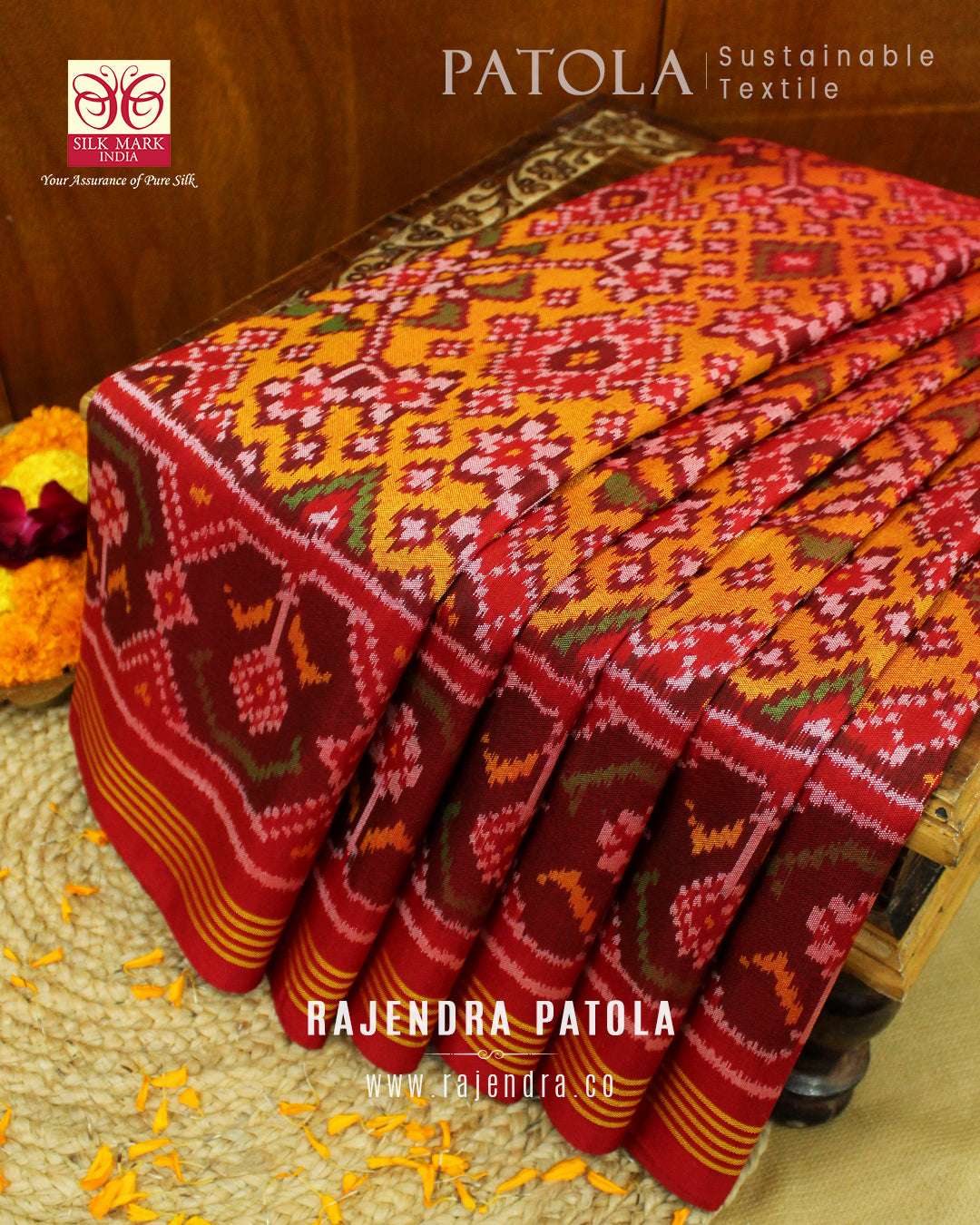 Traditional Navratna Bhat Semi Double Weave Rajkot Patola Saree