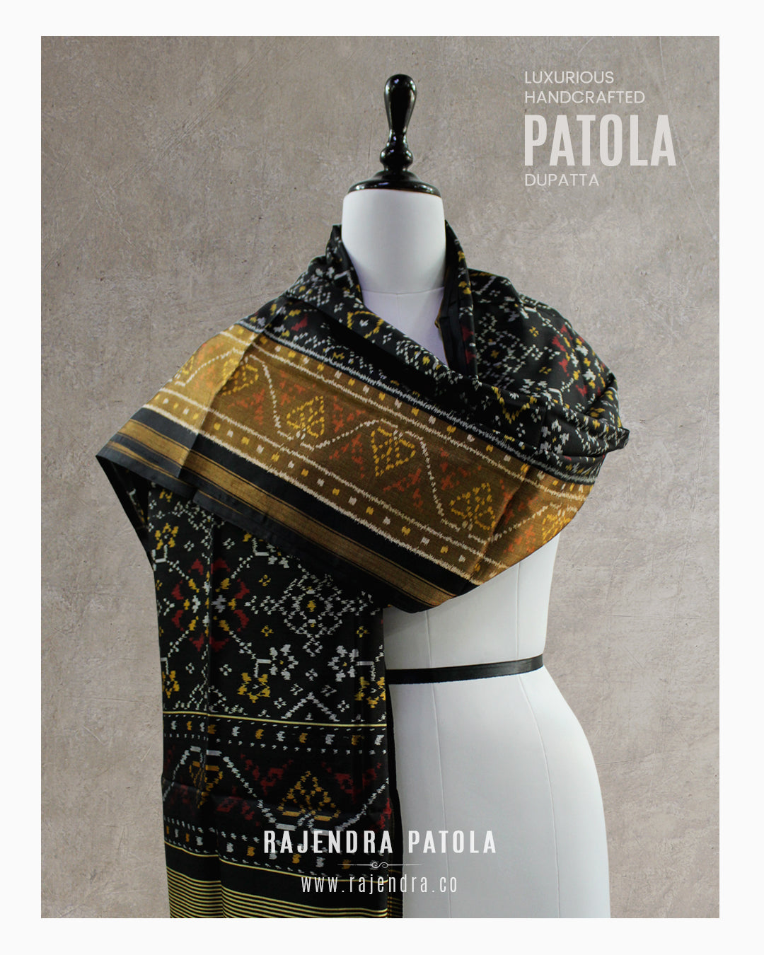 Traditional Navratna Bhat Single Ikat Rajkot Patola Dupatta