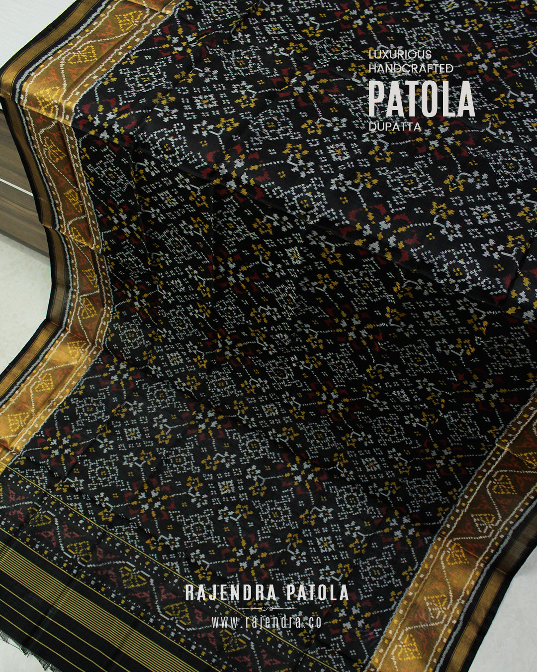 Traditional Navratna Bhat Single Ikat Rajkot Patola Dupatta