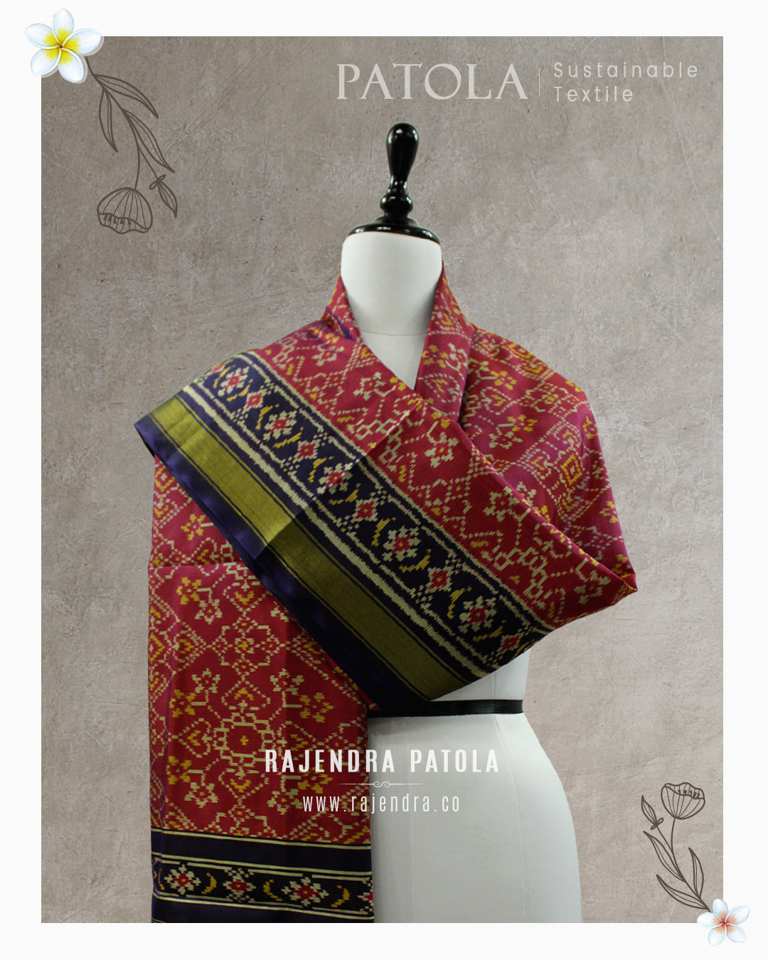 Traditional Navratna Bhat Single Ikat Rajkot Patola Dupatta