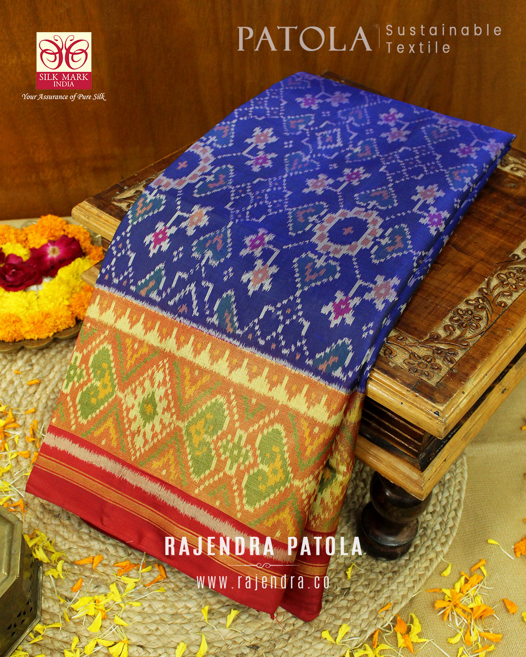 Traditional Navratna Manekchowk Mix Bhat Single Ikat Rajkot Patola Saree
