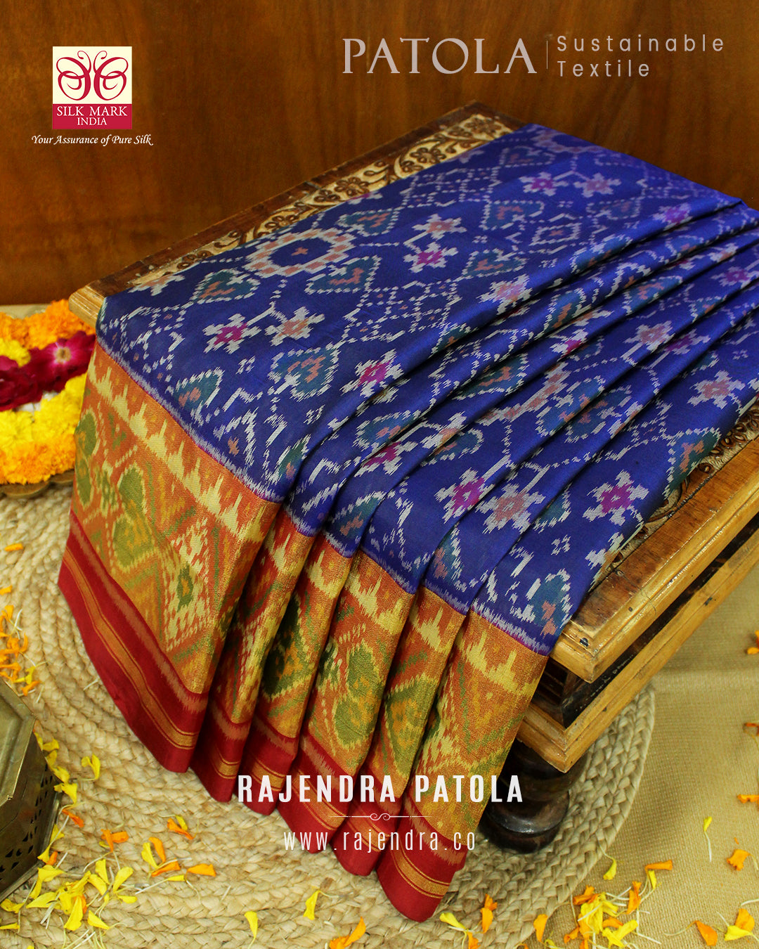 Traditional Navratna Manekchowk Mix Bhat Single Ikat Rajkot Patola Saree