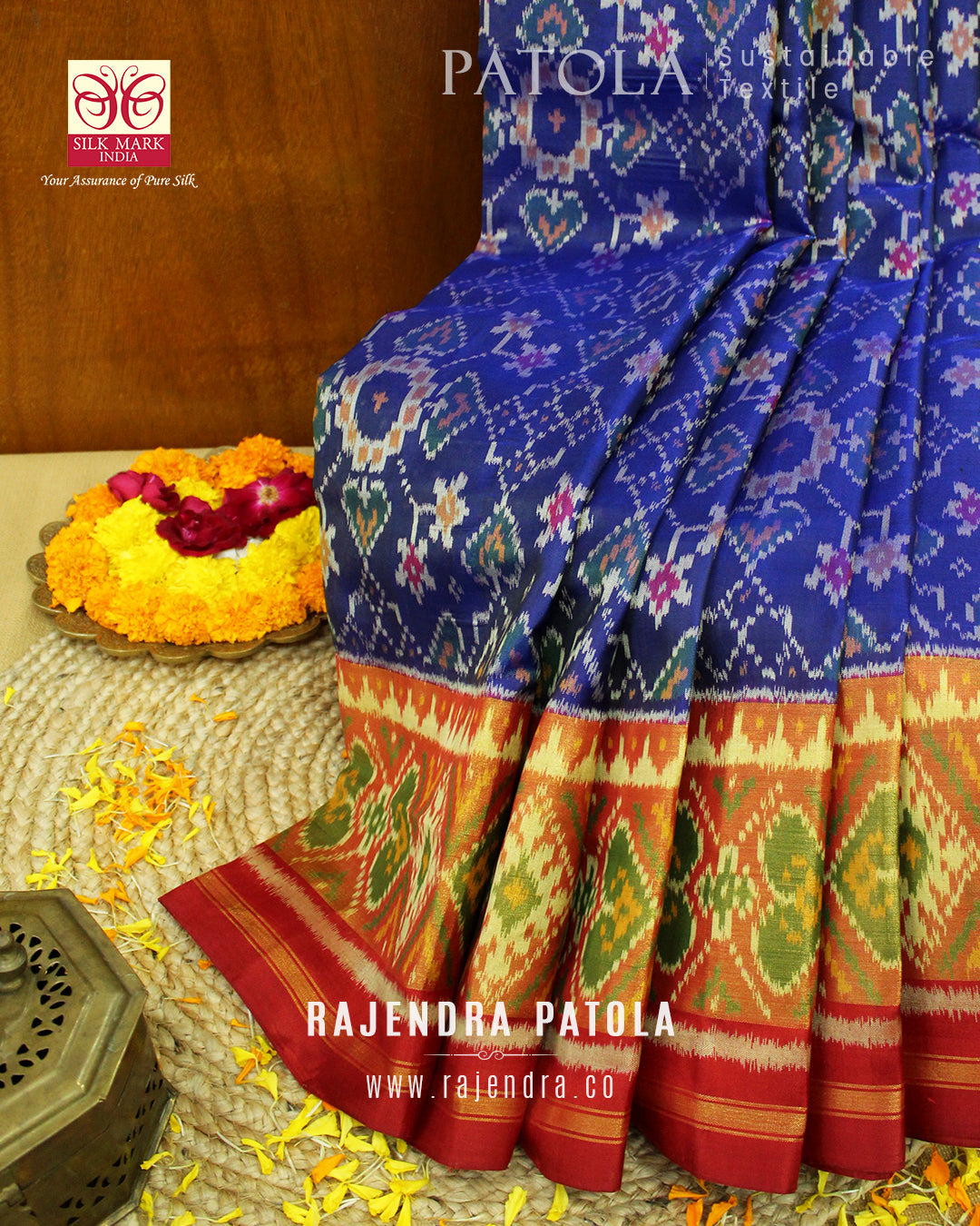 Traditional Navratna Manekchowk Mix Bhat Single Ikat Rajkot Patola Saree
