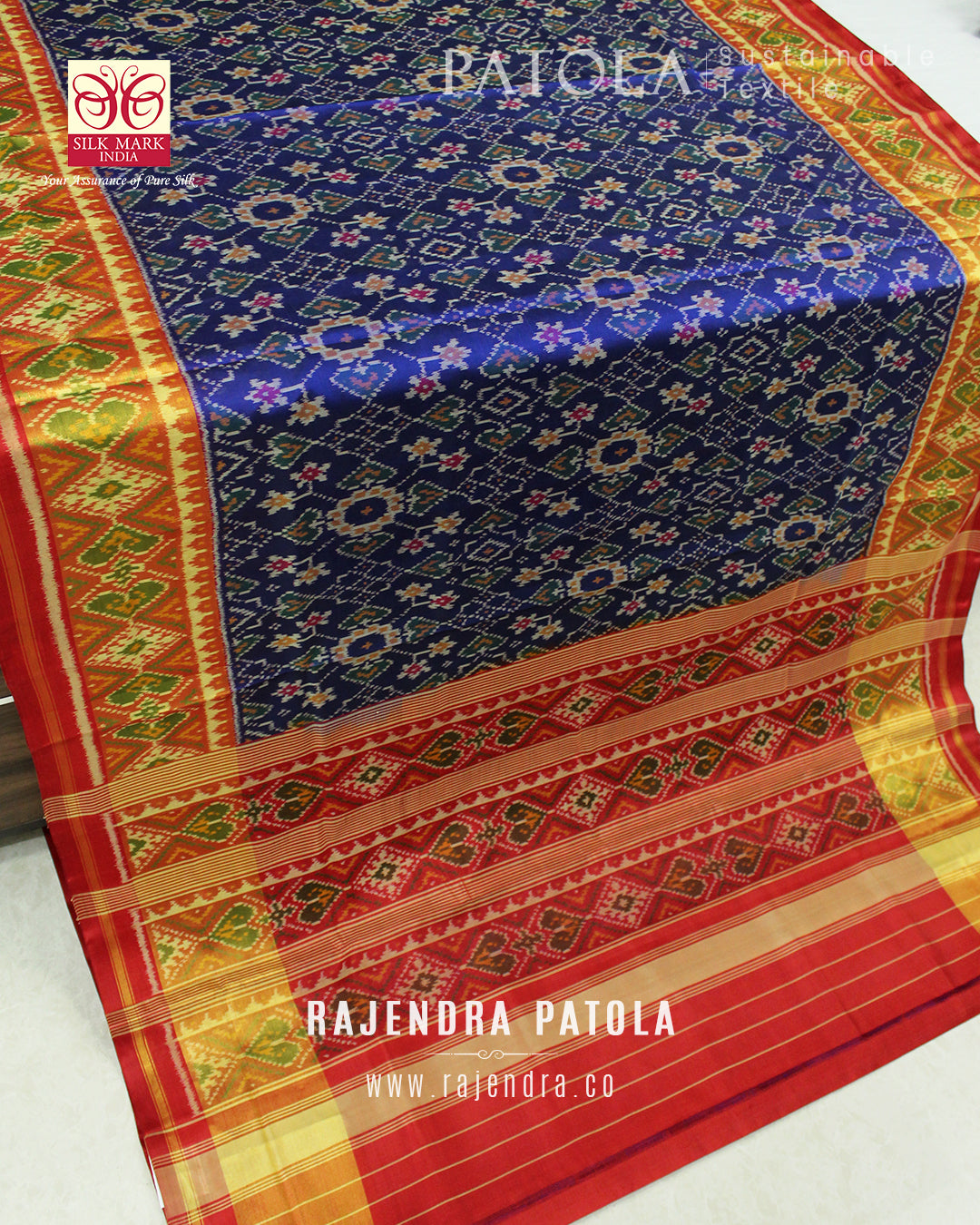 Traditional Navratna Manekchowk Mix Bhat Single Ikat Rajkot Patola Saree