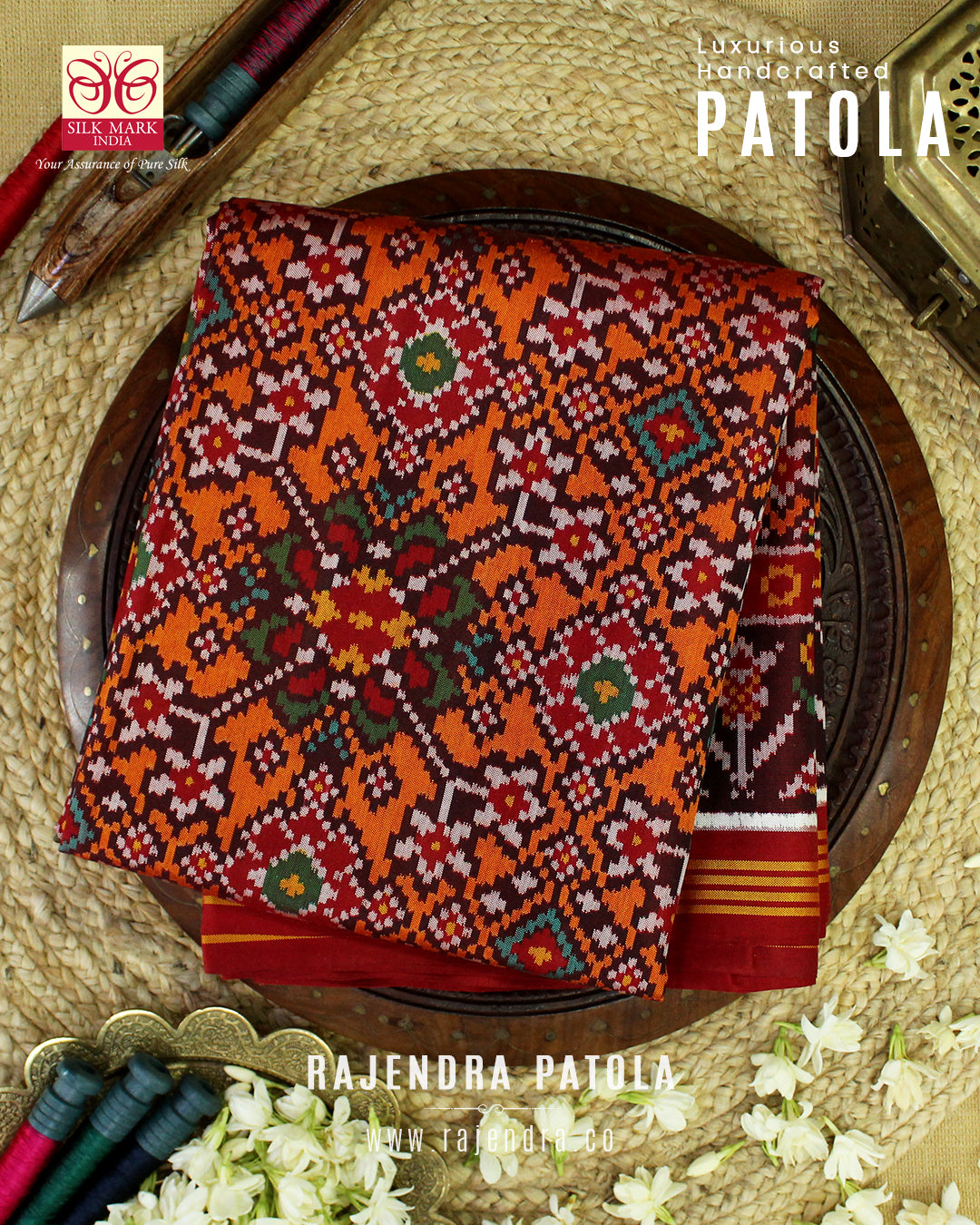 Traditional Navratna Design Semi Double Weave Rajkot Patola Saree