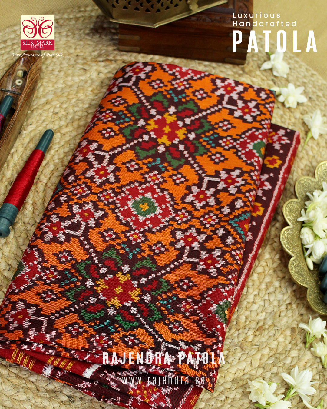 Traditional Navratna Design Semi Double Weave Rajkot Patola Saree