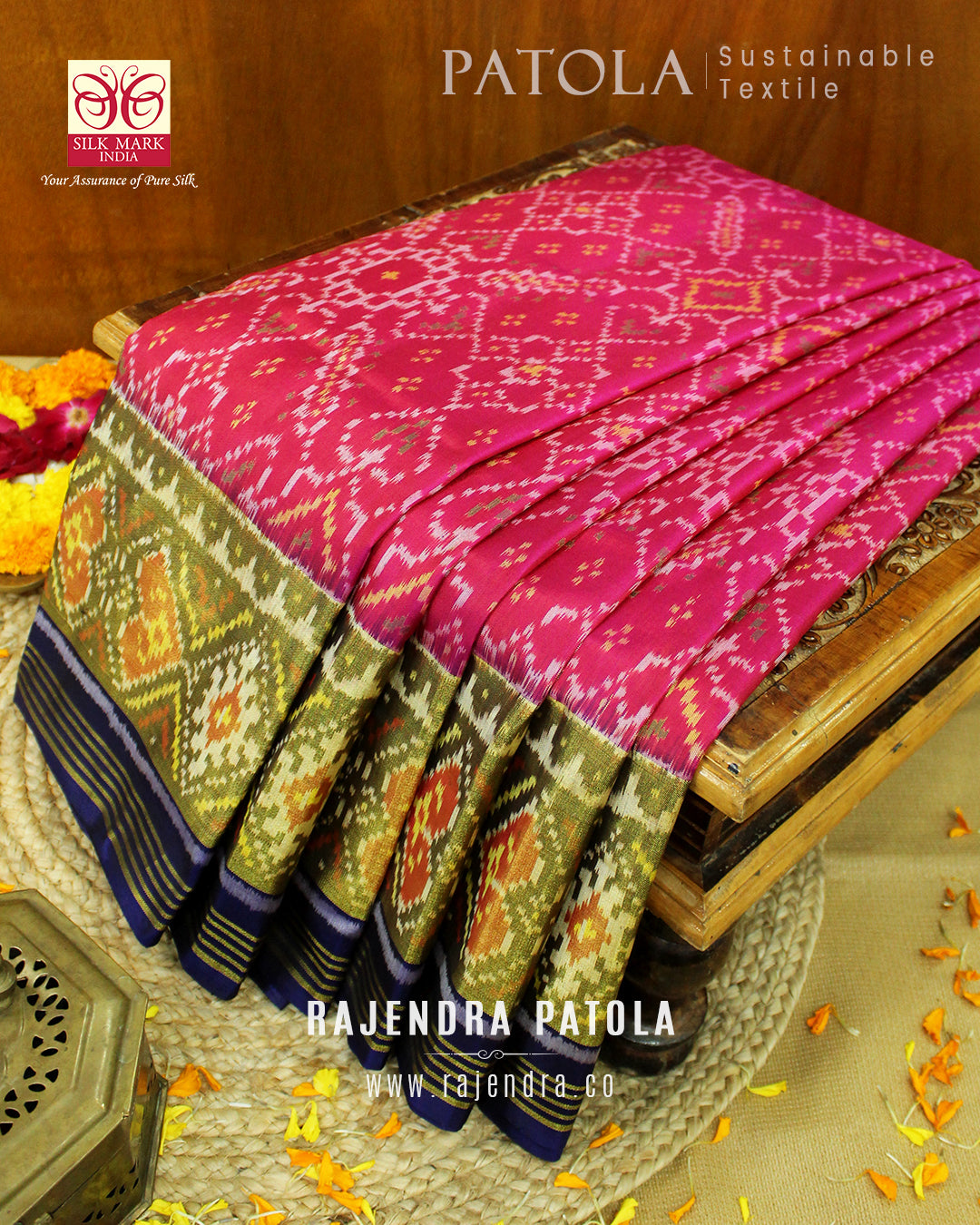 Traditional Navratna Bhat Single Ikat Rajkot Patola Saree