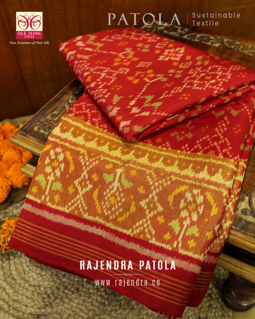 Traditional Navratna Bhat Single Ikat Rajkot Patola Saree