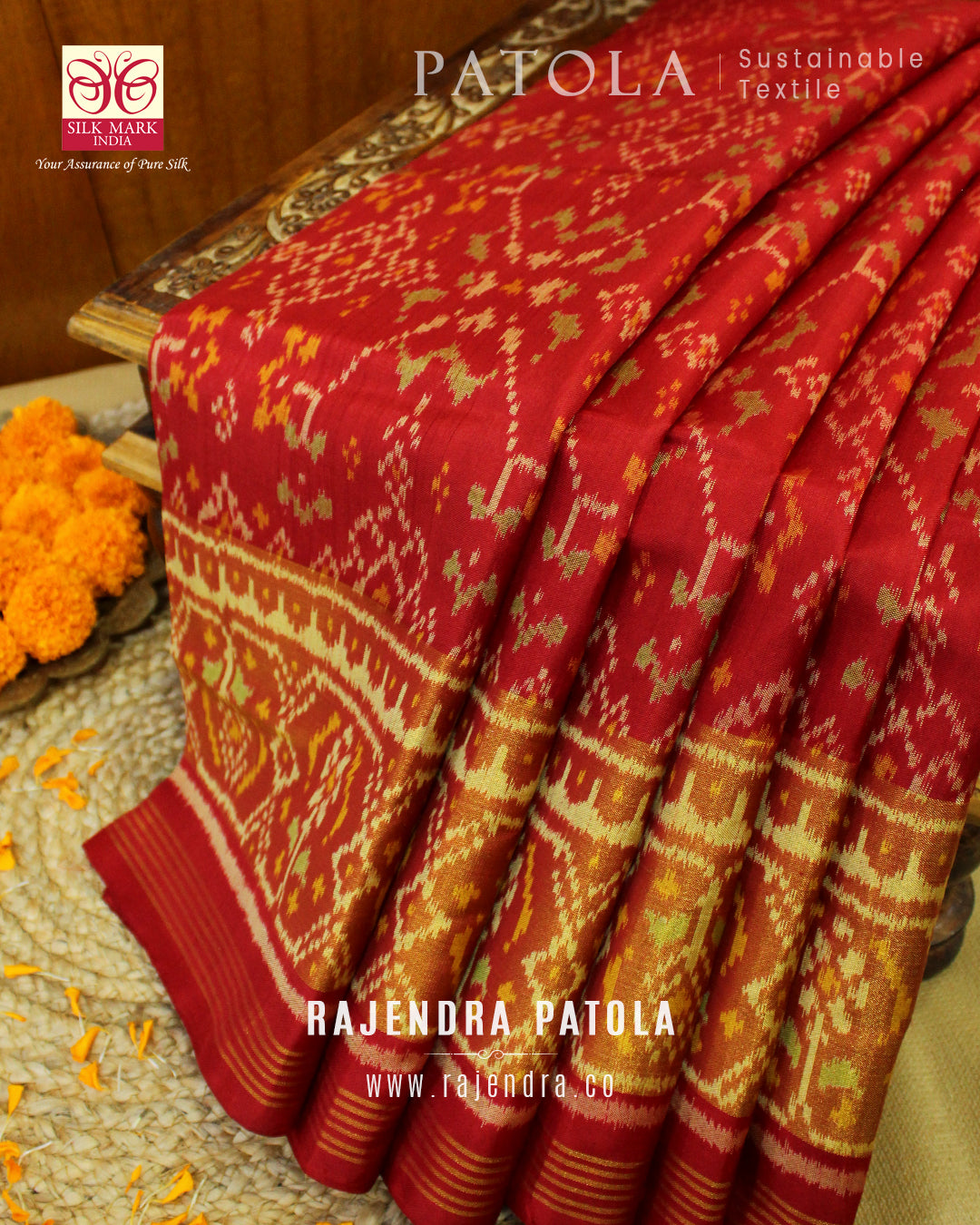 Traditional Navratna Bhat Single Ikat Rajkot Patola Saree