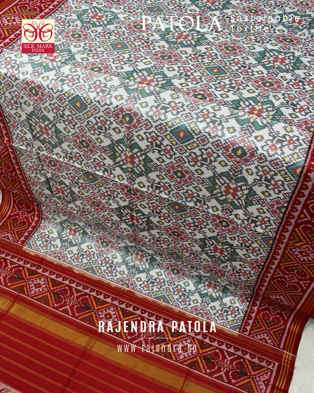 Traditional Navratna Red and White Semi Double Weave Rajkot Patola Dupatta