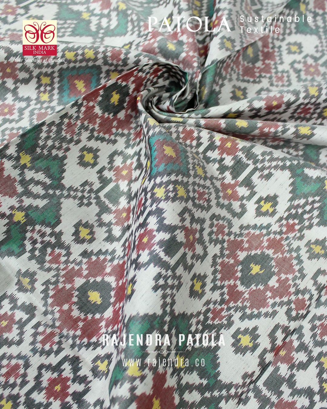 Traditional Navratna Red and White Semi Double Weave Rajkot Patola Dupatta