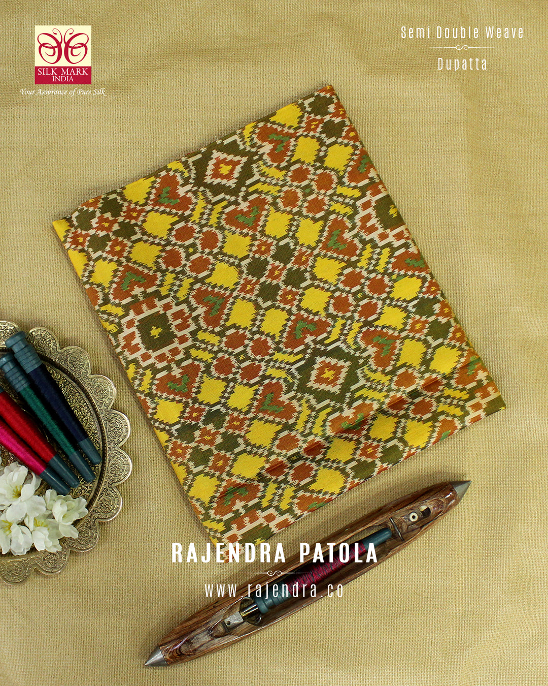Traditional Navratan Red Yellow Semi Double Weave Rajkot Patola Dupatta