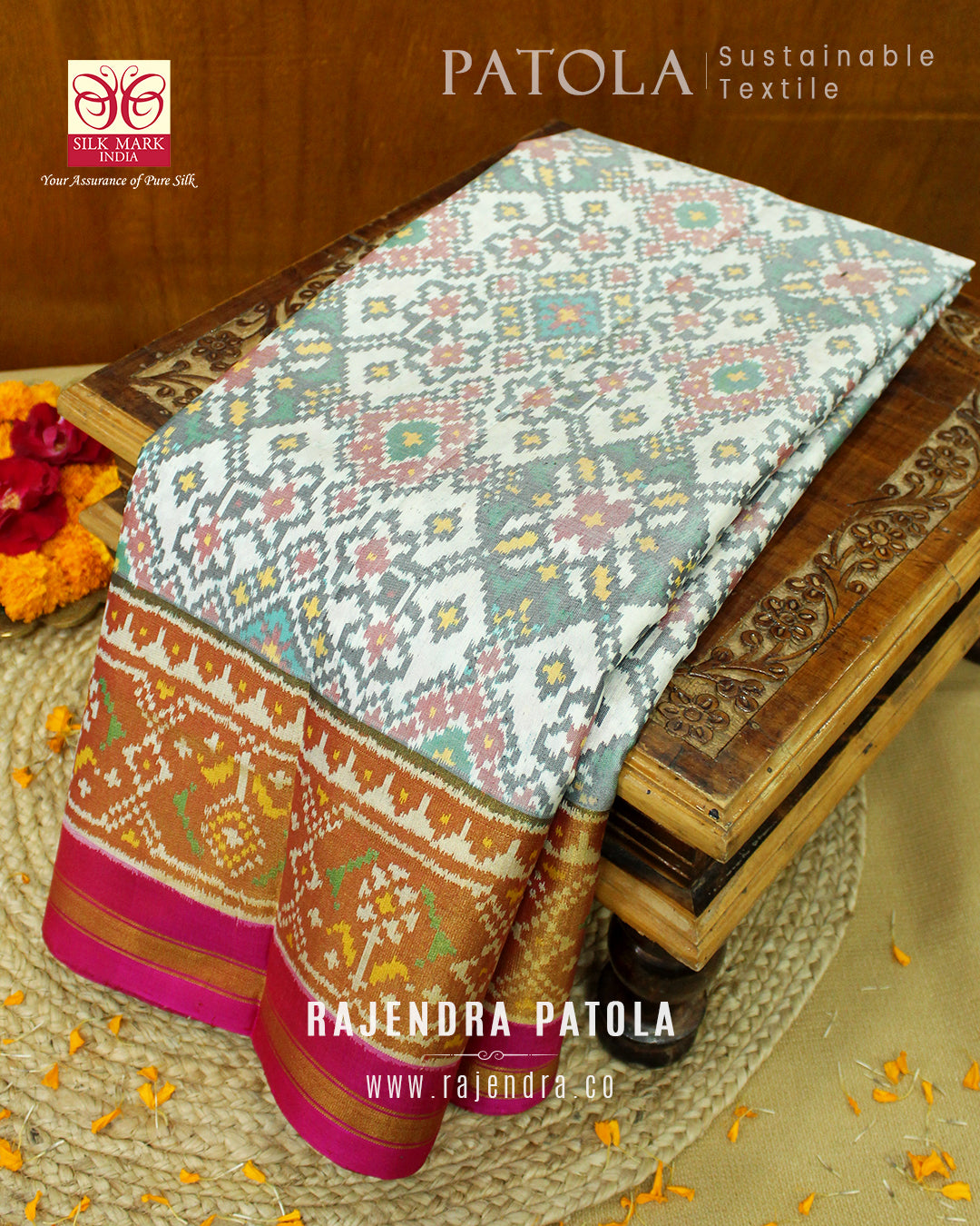 Traditional Navratna Bhat Single Ikat Rajkot Patola Saree