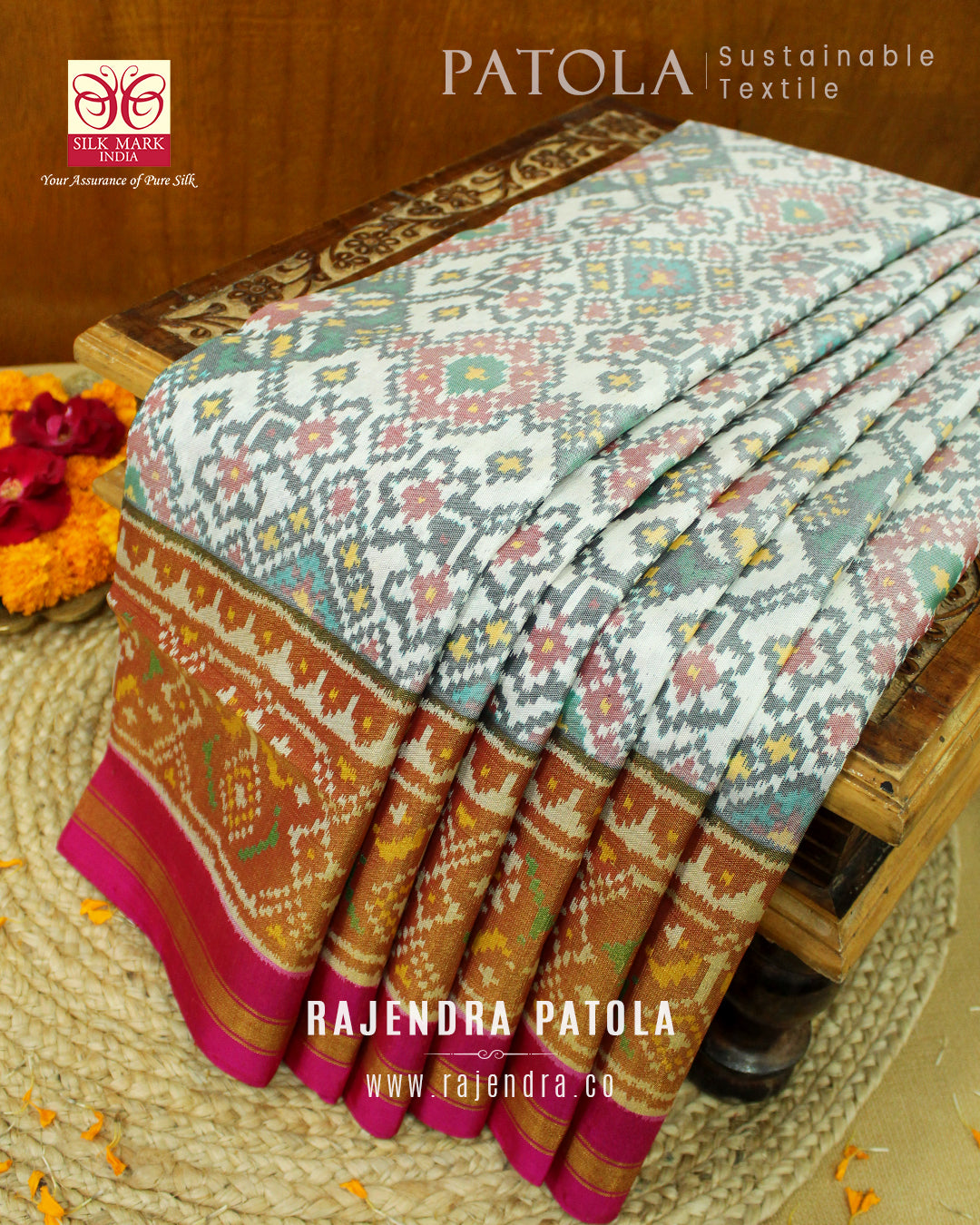 Traditional Navratna Bhat Single Ikat Rajkot Patola Saree