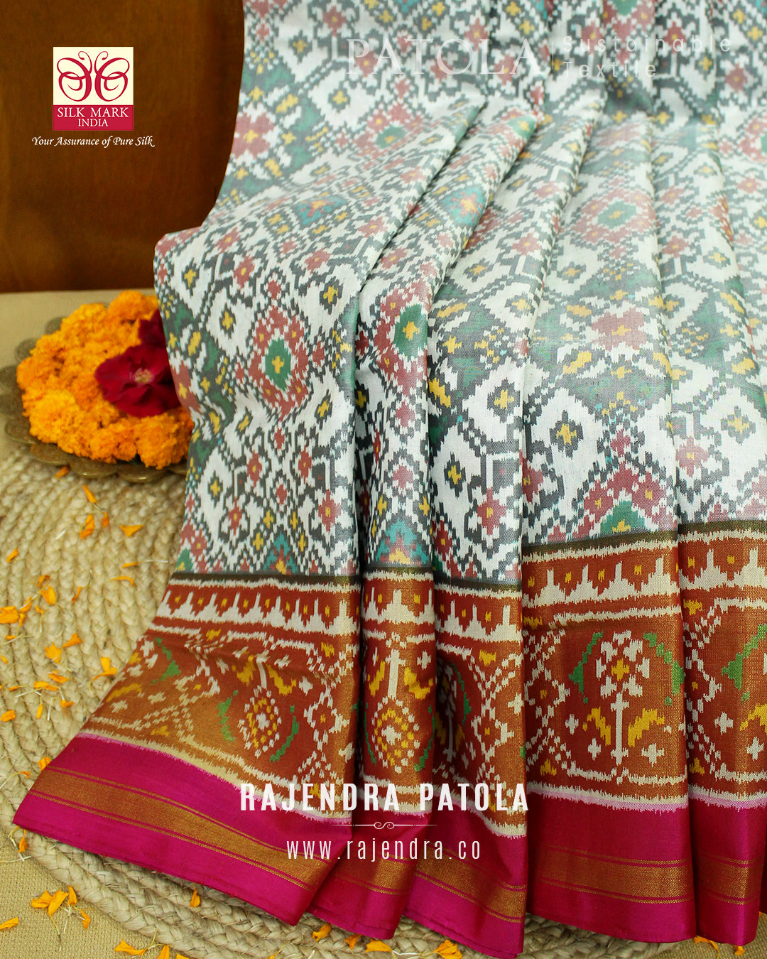 Traditional Navratna Bhat Single Ikat Rajkot Patola Saree
